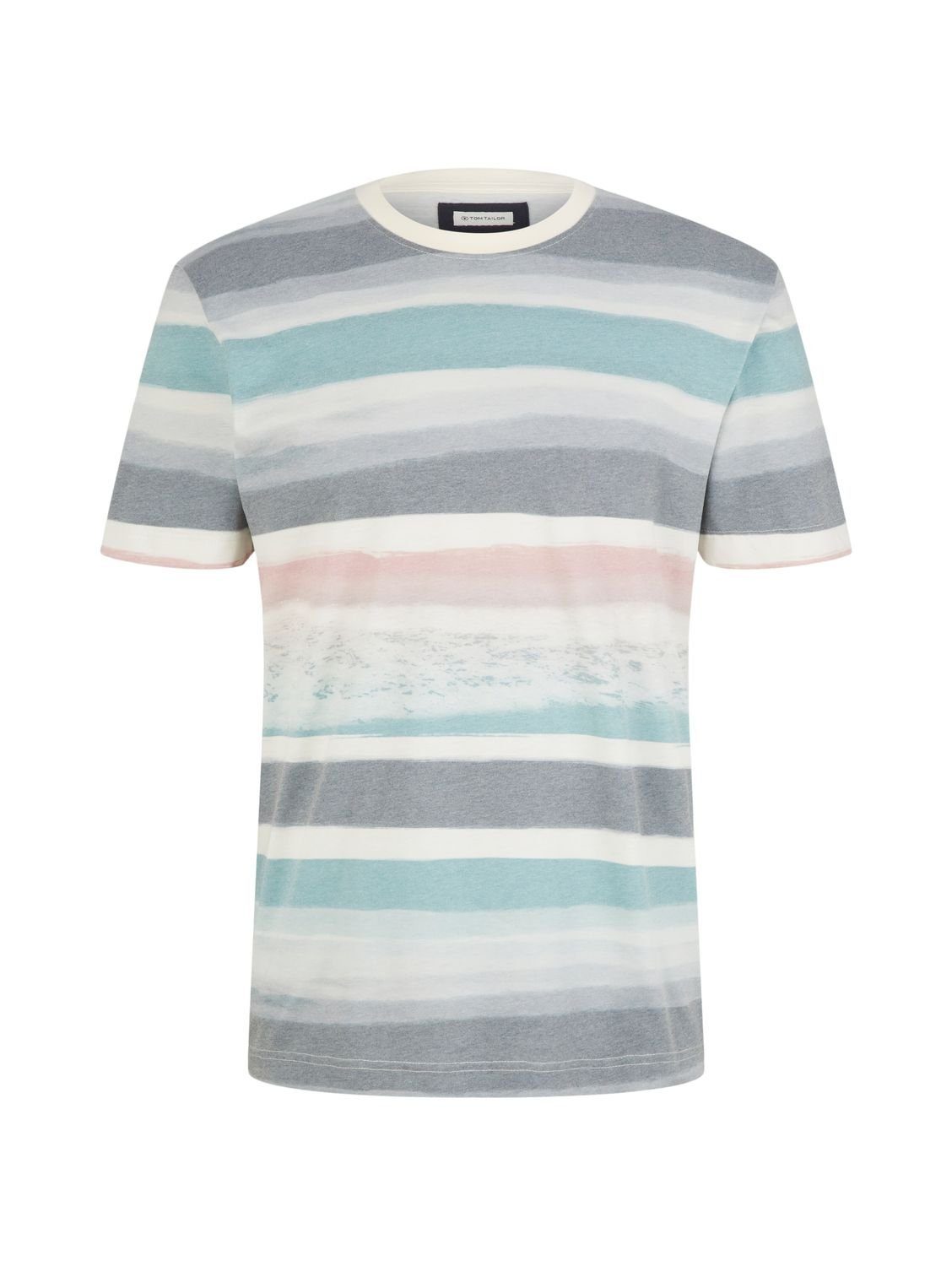 TOM TAILOR T-Shirt Color PRINTED 31511 aus Stripes ALLOVER Base (1-tlg) Water Beige Baumwollmix