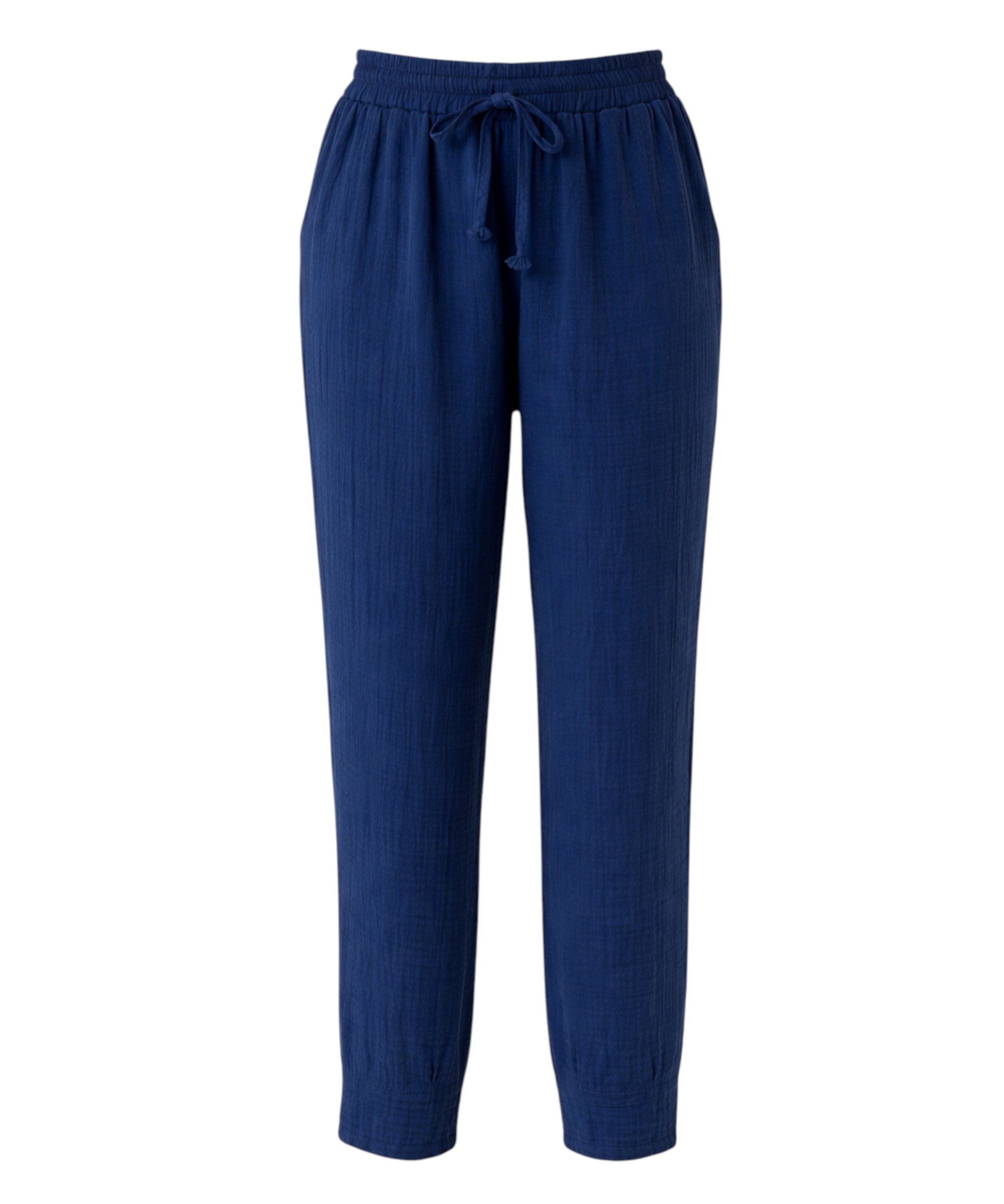 Stoffhose Damen Musselin 100% Baumwolle Tapered Sommerhose