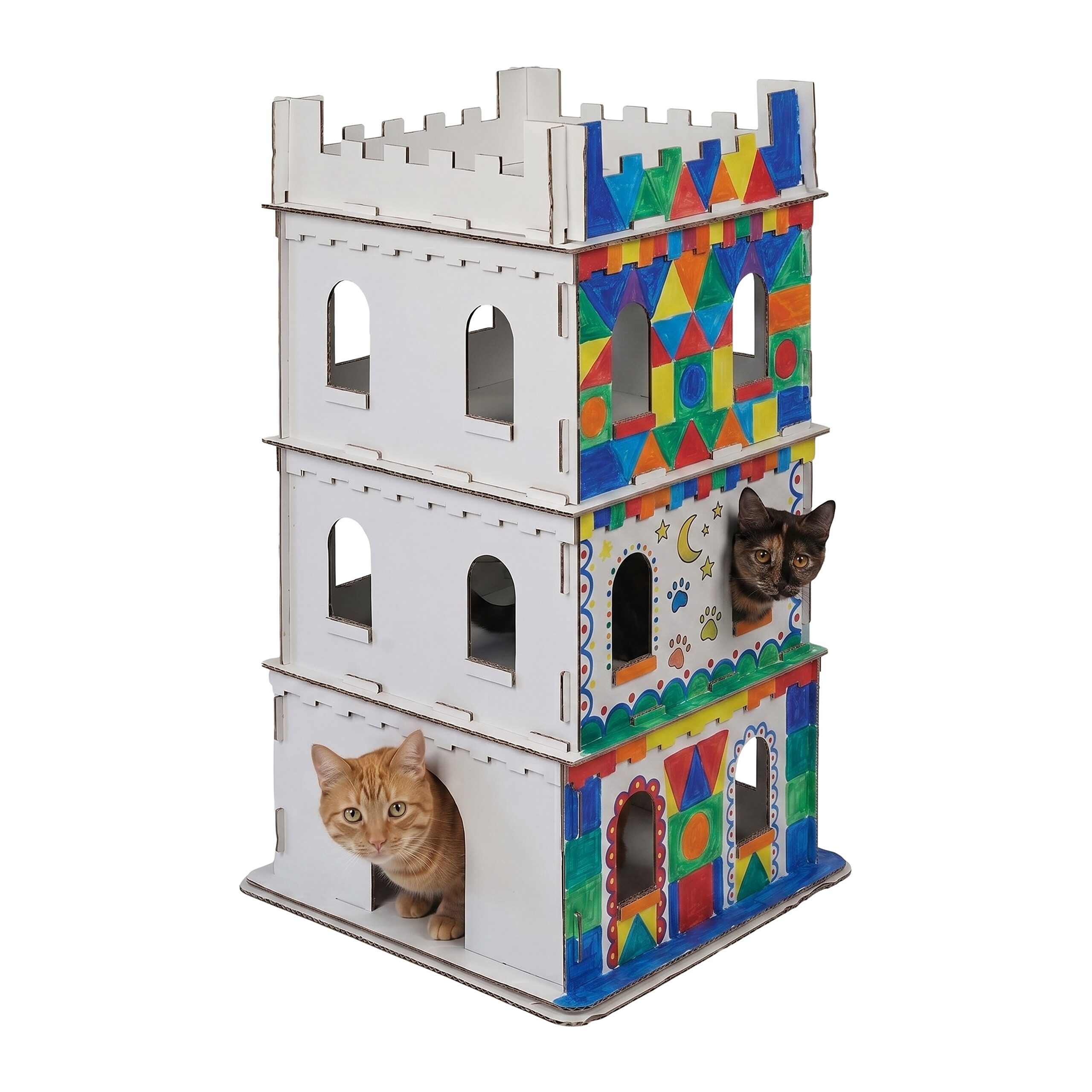 relaxdays Katzenhaus Katzenburg XL aus Pappe, weiß von RELAXDAYS