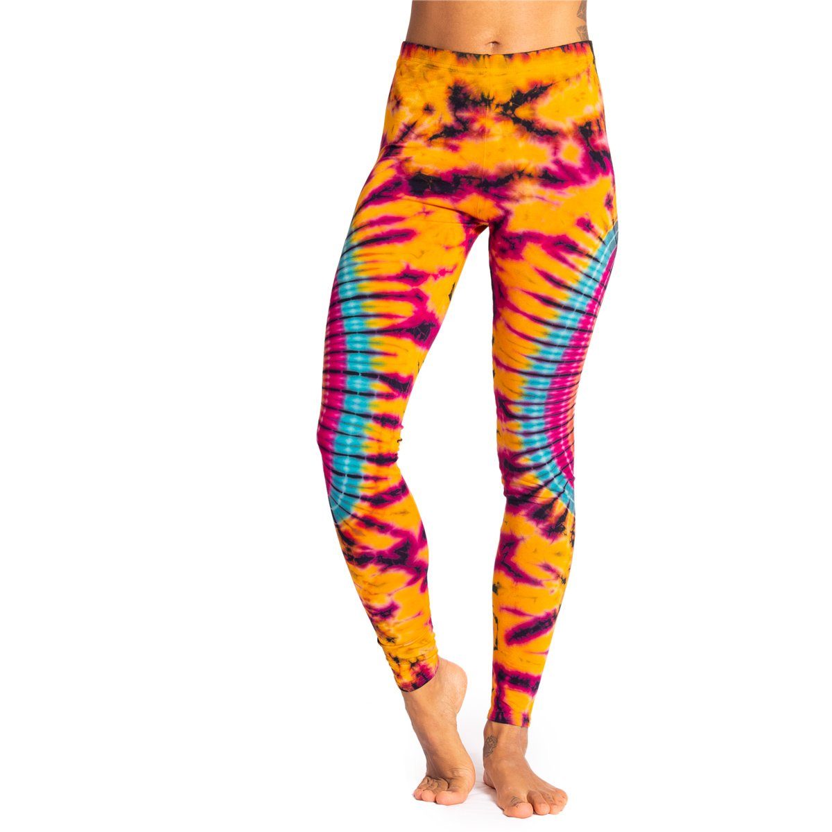 PANASIAM Leggings Unikat Batik Leggings 'Sonne' aus natürlicher Viskose Goa Hose im Batik Look Yogaleggings Sporthose Sportleggings lange Leggings bunt tydy