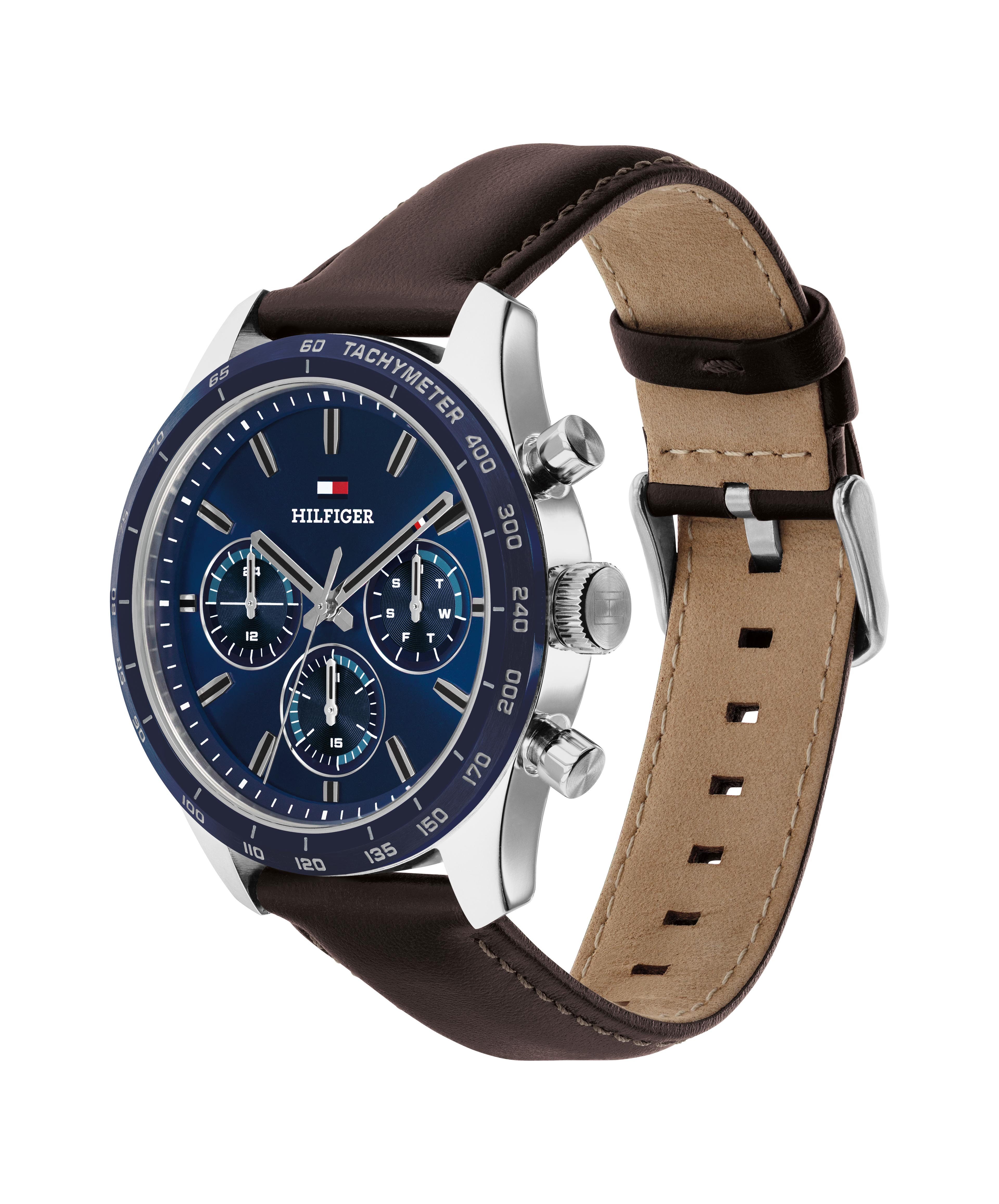 Tommy Hilfiger Multifunktionsuhr HAMPTON 1792276, Quarzuhr, Armbanduhr, Herrenuhr, Lederarmband, analog