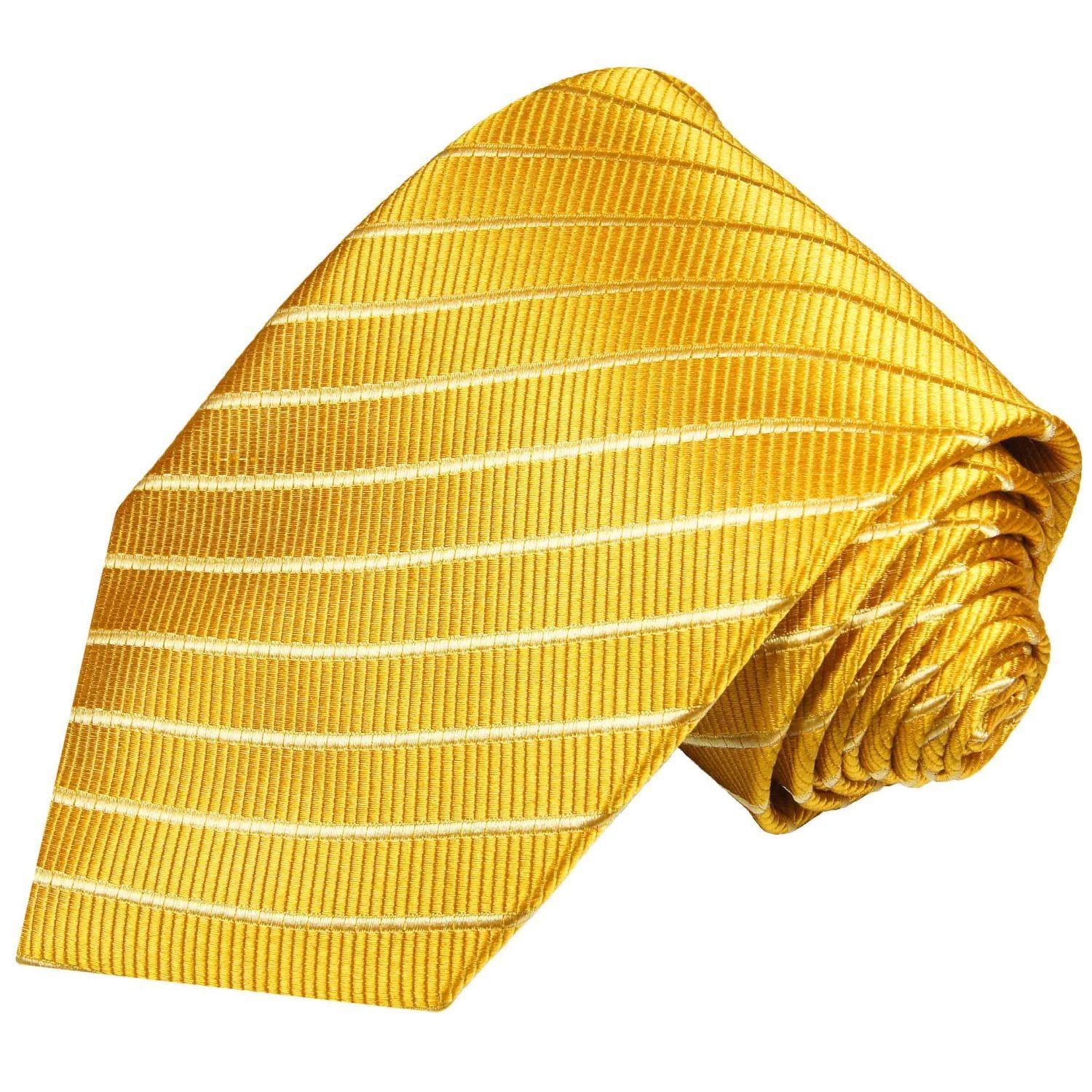Seide gold Herren Breit mit Tuch Seidenkrawatte Einstecktuch) gestreift (Set, 899 modern Paul Krawatte und (8cm), Malone 100% 2-St., Krawatte
