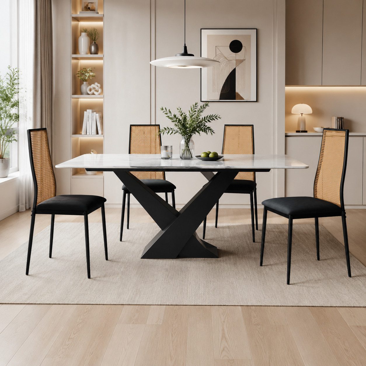 Simurq Esszimmerstuhl Esszimmerstuhl Rattanstuhl Küchenstuhl Wohnzimmerstuhl (2 St), Stuhlset Metallrahmen, Schwarz, für Esszimmer und Wohnzimmer