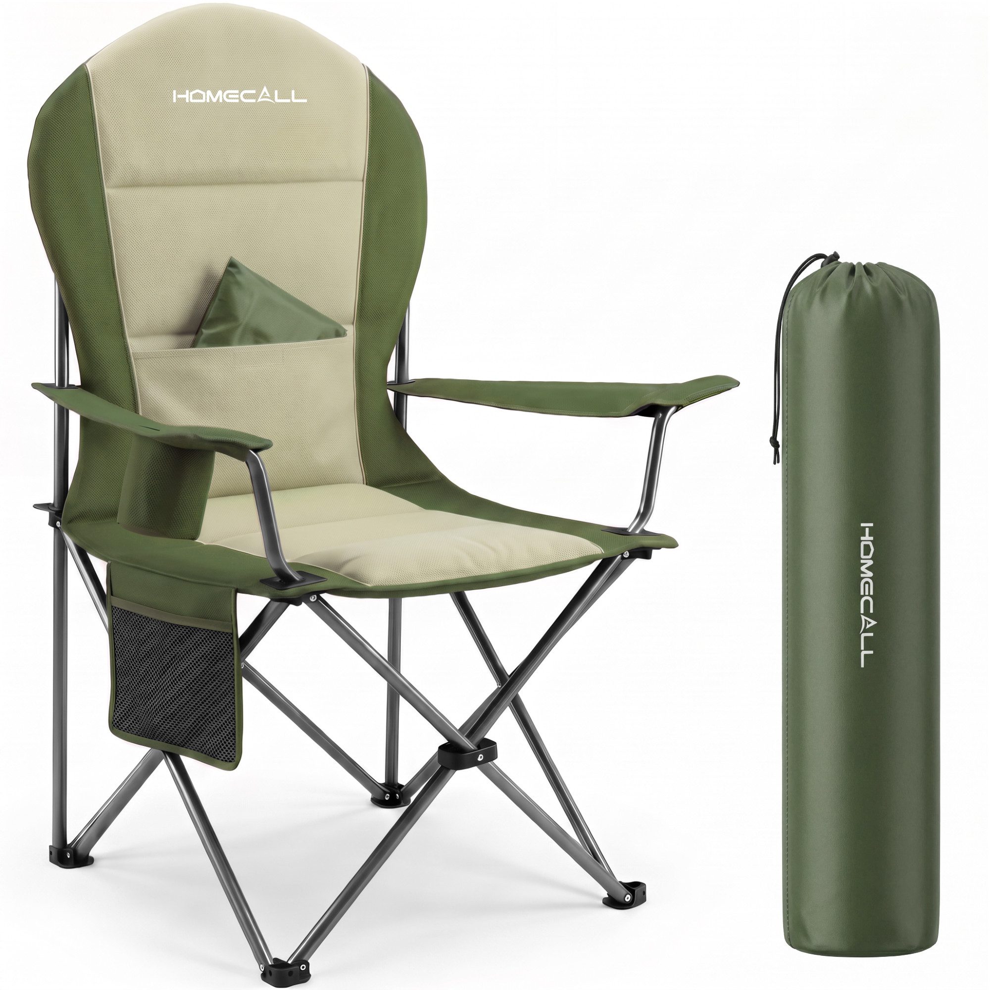 HOMECALL Campingstuhl Hochlehner 110cm mit Lendenwirbelstütze Klappstuhl Angelstuhl Faltbar (Bis 150kg, gepolstert, faltbar, stabil, 1 St), für Camp Garten Balkon