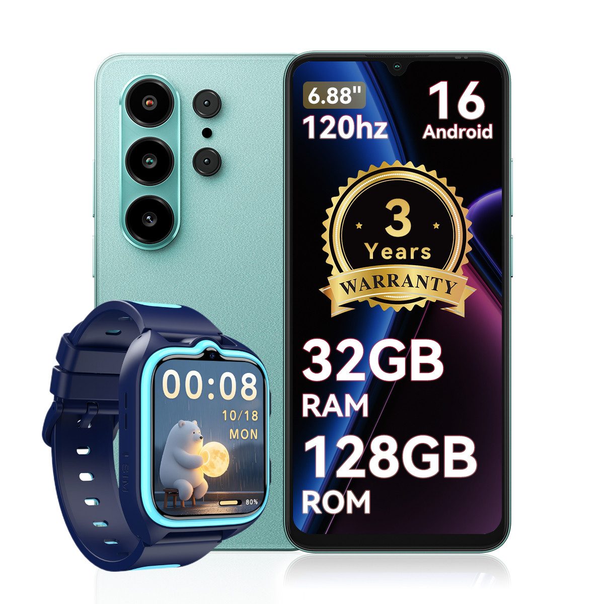 blackview Blackview WAVE 10 (32+128) Android 16 120HZ R50-Uhr Smartphone (6.8 Zoll, 32 MP Kamera)