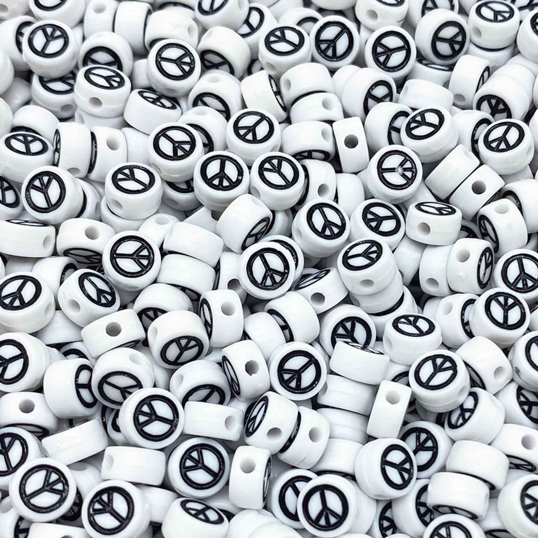 Kopper-24 Bastelperlen Bastelperlen rund 100 Stück, 7 x 4 mm rund, weiße Perlen mit schwarzem