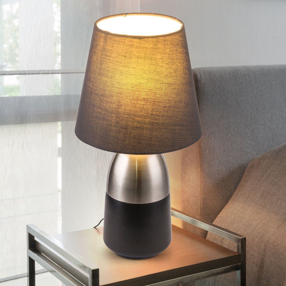 Design Touch Textil Schreibtischlampe, matt Schalter Zimmer Tisch Schlaf nickel Wohn - Leuchten etc-shop grau Nacht