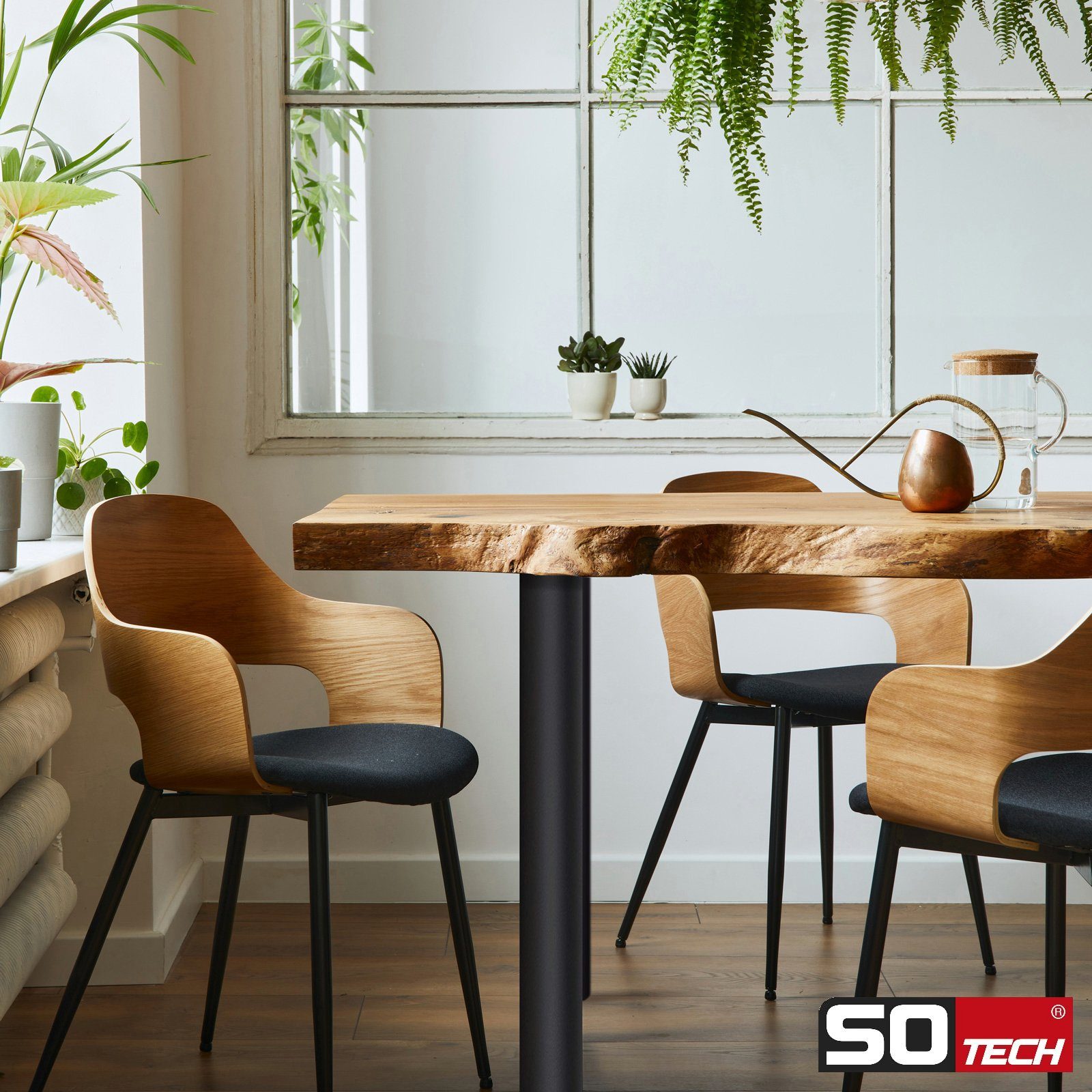 SO-TECH® Tischbein Ø 76 / 80 mm, belastbar bis 75 kg pro Stück, H: 71cm, Stahl, schwarz, höhenverstellbar bis 32mm, 1x