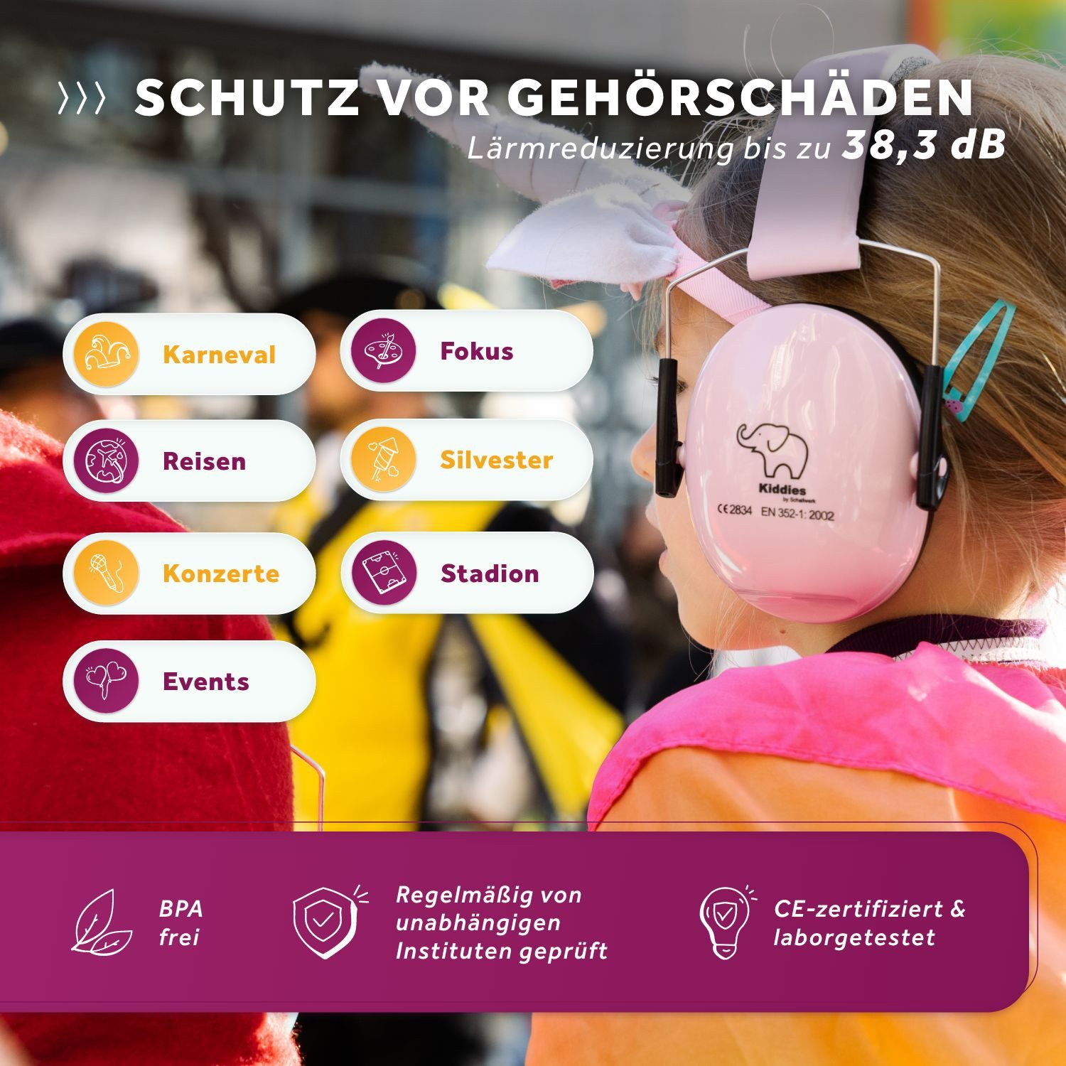 Schallwerk Kapselgehörschutz Gehörschutz für Kinder Kiddies größenverstellbar, (Geräuschdämmende Ohrenschützer), Schule, Lernen, Konzentration, Veranstaltungen