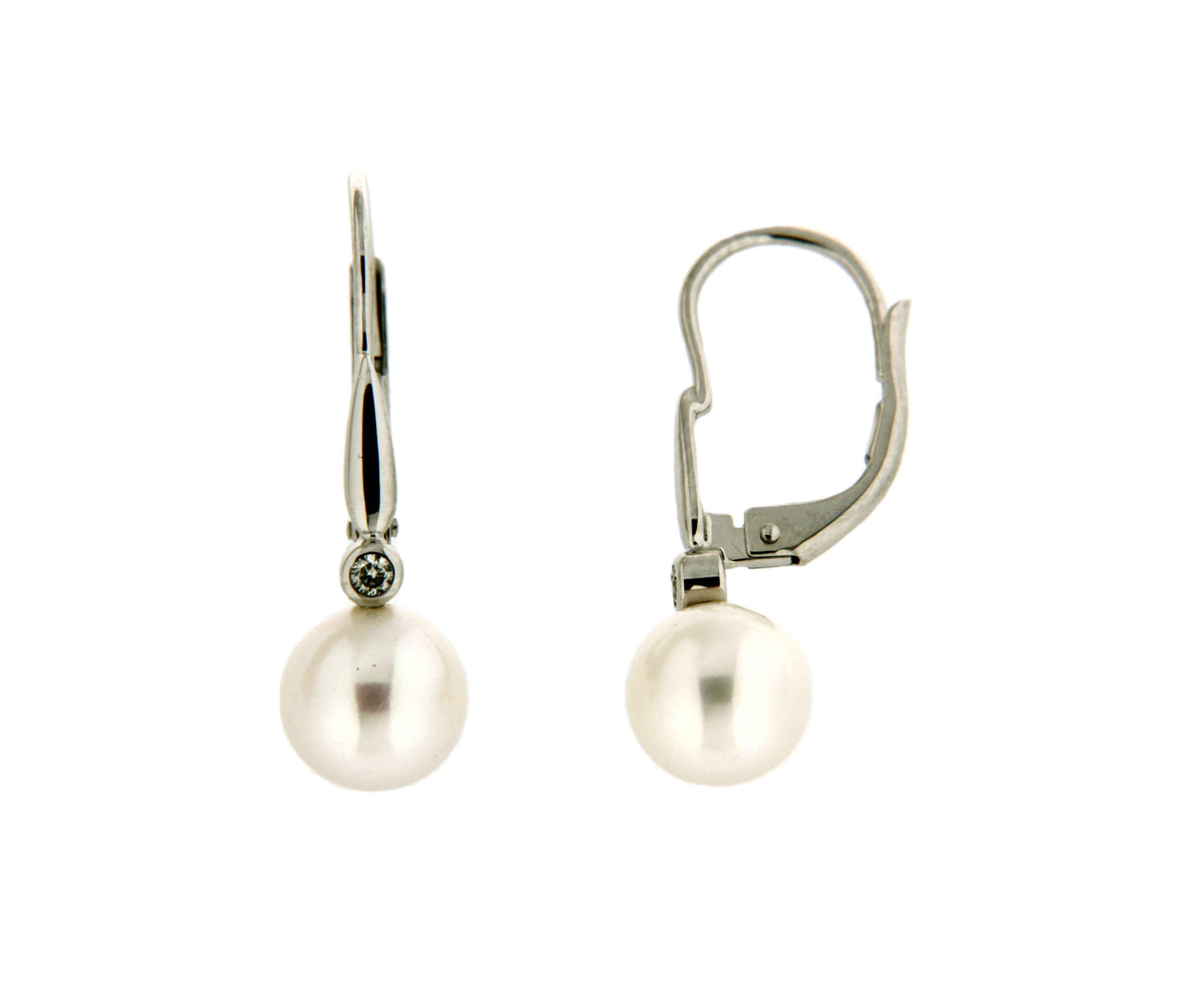 Orolino 2x Perle weiß 0,03ct. Gold Paar Brillant und 585 Ohrhänger 6,5-7mm
