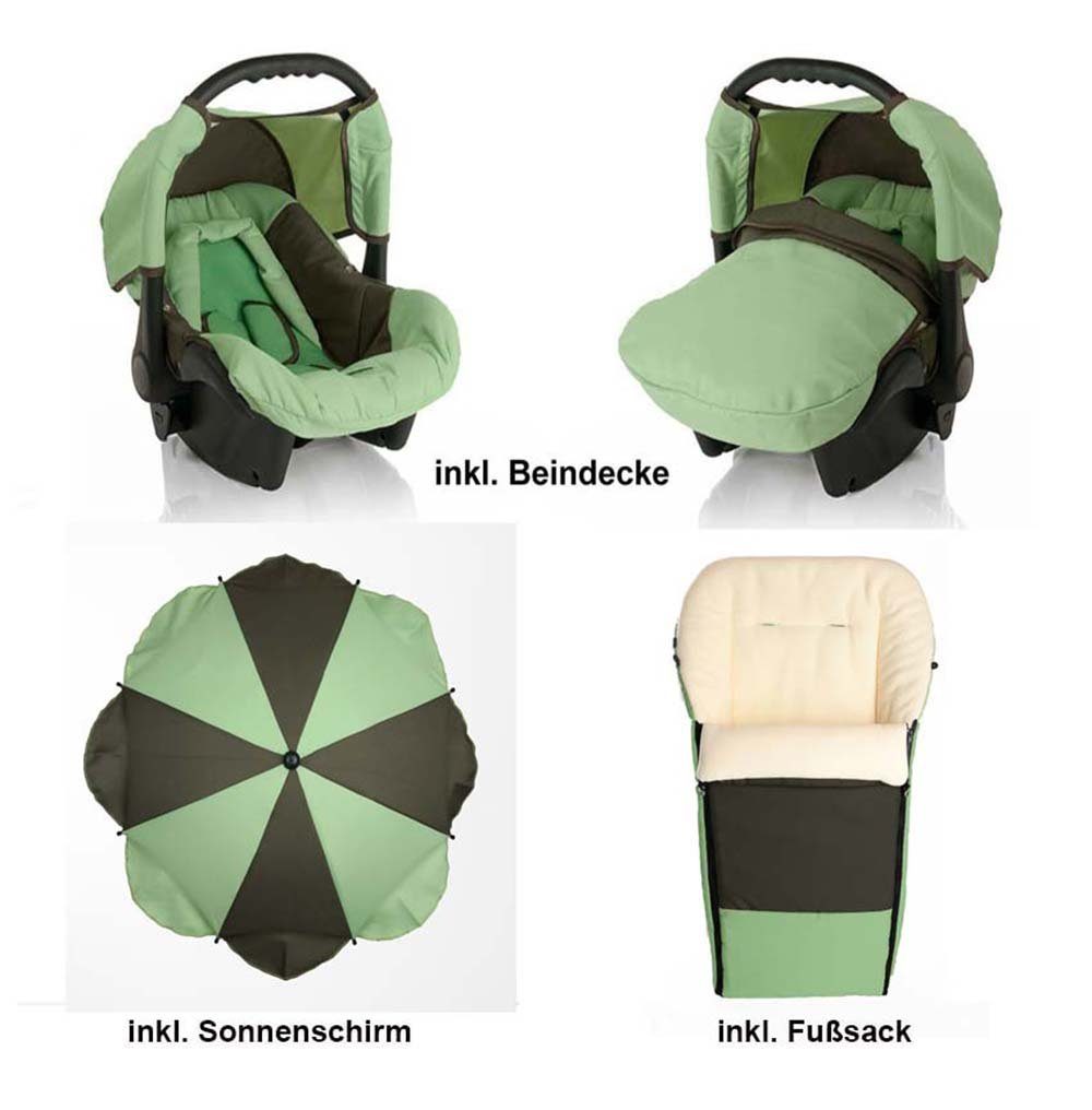in Autositz babies-on-wheels Farben - Hellgrün-Olive inkl. - 18 in 17 Flash 1 Kinderwagen-Set 5 Teile Kombi-Kinderwagen