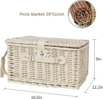 Daskoo Picknickkorb Weiden-Picknickkorb für 4 Personen, Weidenkorb-Sets, mit Picknickdecken, Picknick-Besteckservice-Set, isoliertem Kühlfach