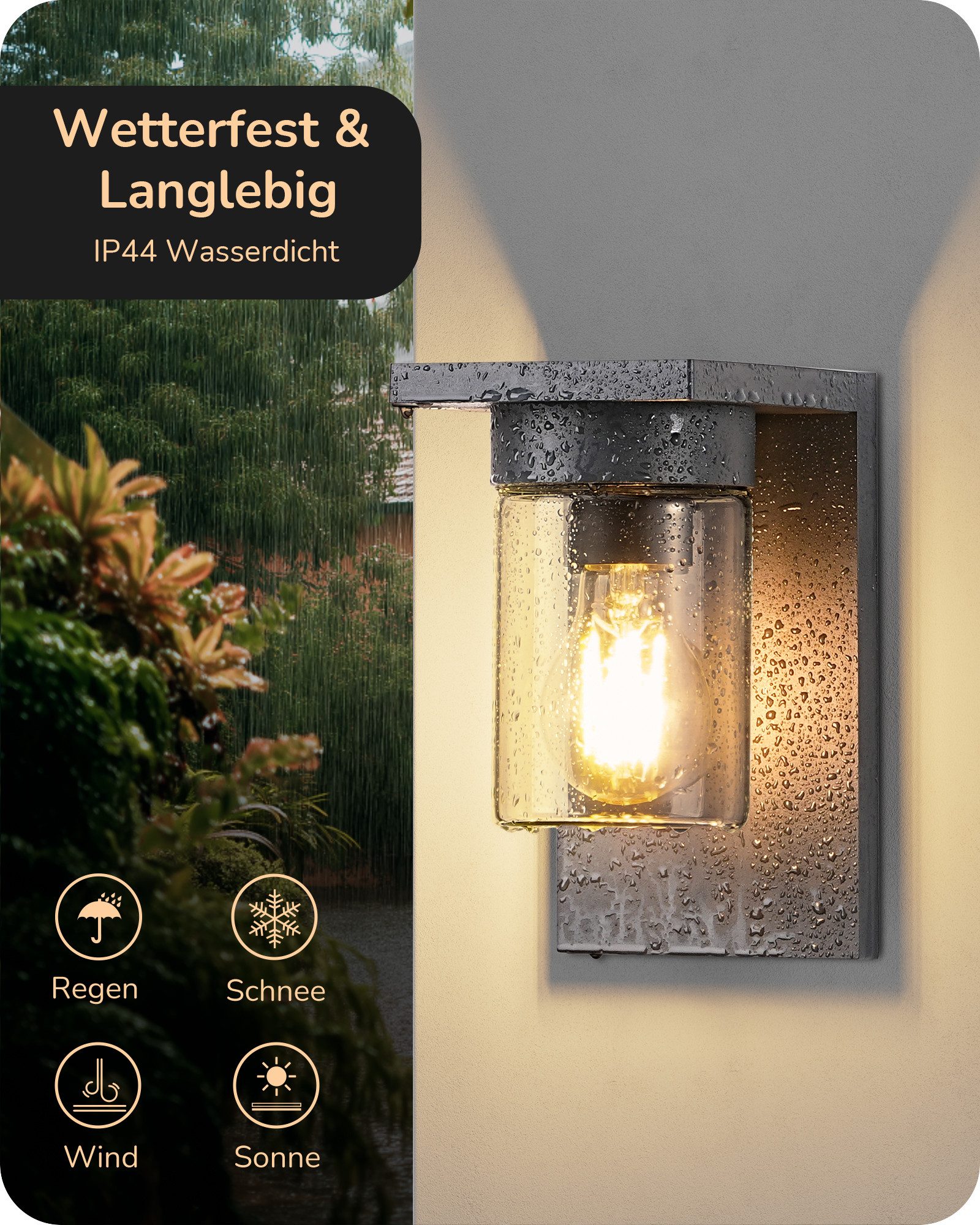 EDISHINE Außen-Wandleuchte, ohne Leuchtmittel, für Hauswand, Garage, Vordach