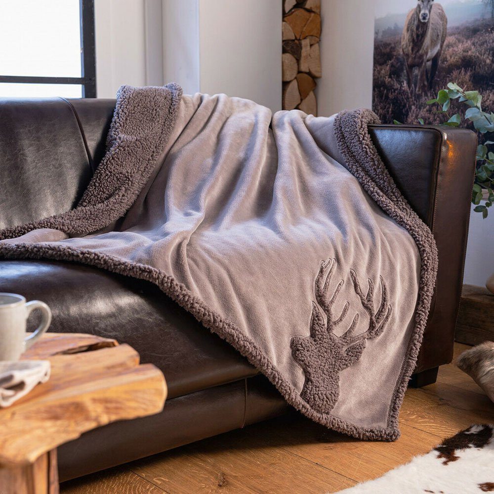 Wohndecke Wohndecke Kuscheldecke Hirsch Grau Teddystoff günstig online kaufen