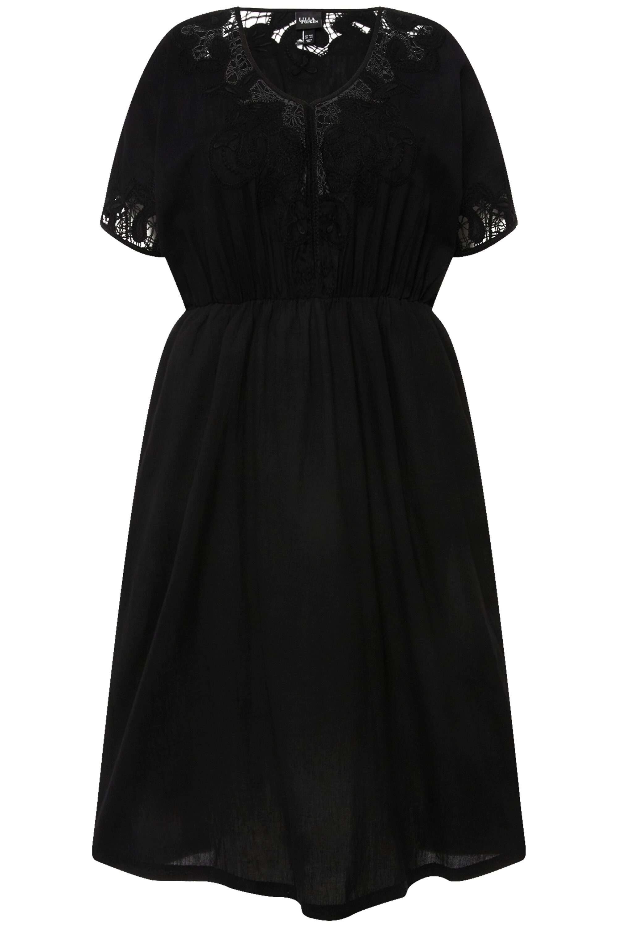 Ulla Popken Maxikleid Kleid Stickerei Oversized V-Ausschnitt Halbarm günstig online kaufen