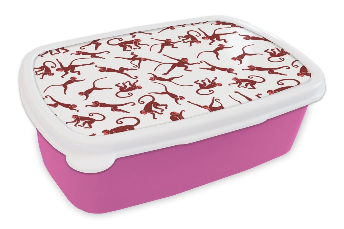 MuchoWow Lunchbox Muster - Dschungel - Affe - Tier, Kunststoff, (2-tlg), Brotbox für Erwachsene, Brotdose Kinder, Snackbox, Mädchen, Kunststoff rosa