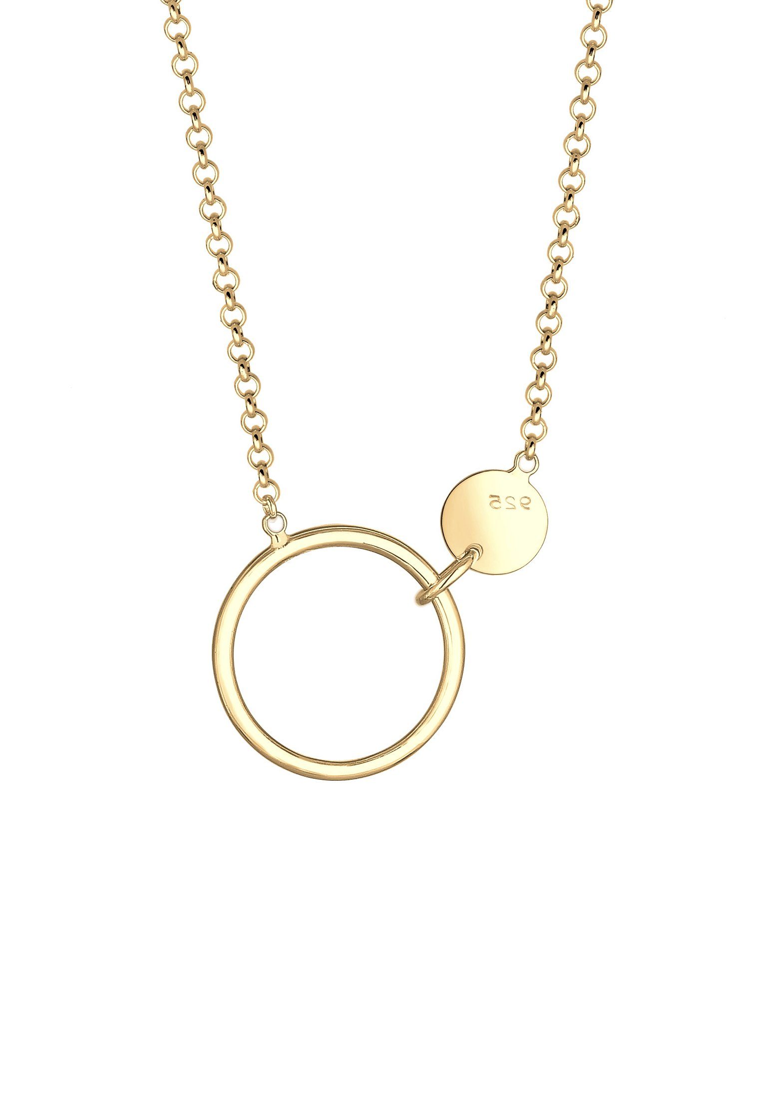 Elli Kette Kreis Design Plättchen 925 Silber Gold mit Geo Erbskette Anhänger