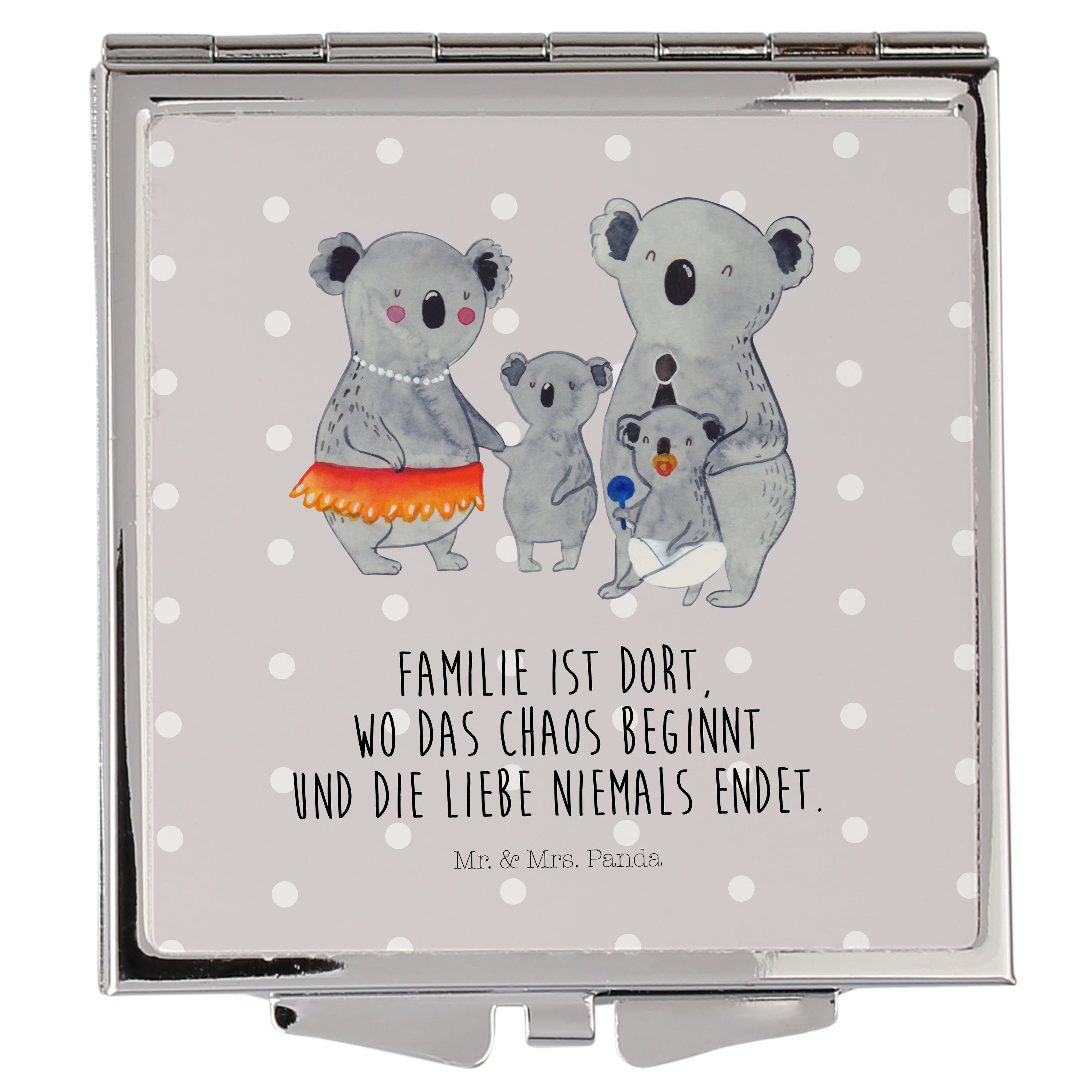 Mr. & Mrs. Panda Kosmetikspiegel Koala Familie - Grau Pastell - Geschenk, Mama, Muttertag, Schminkspie (1-St) | Schminkspiegel