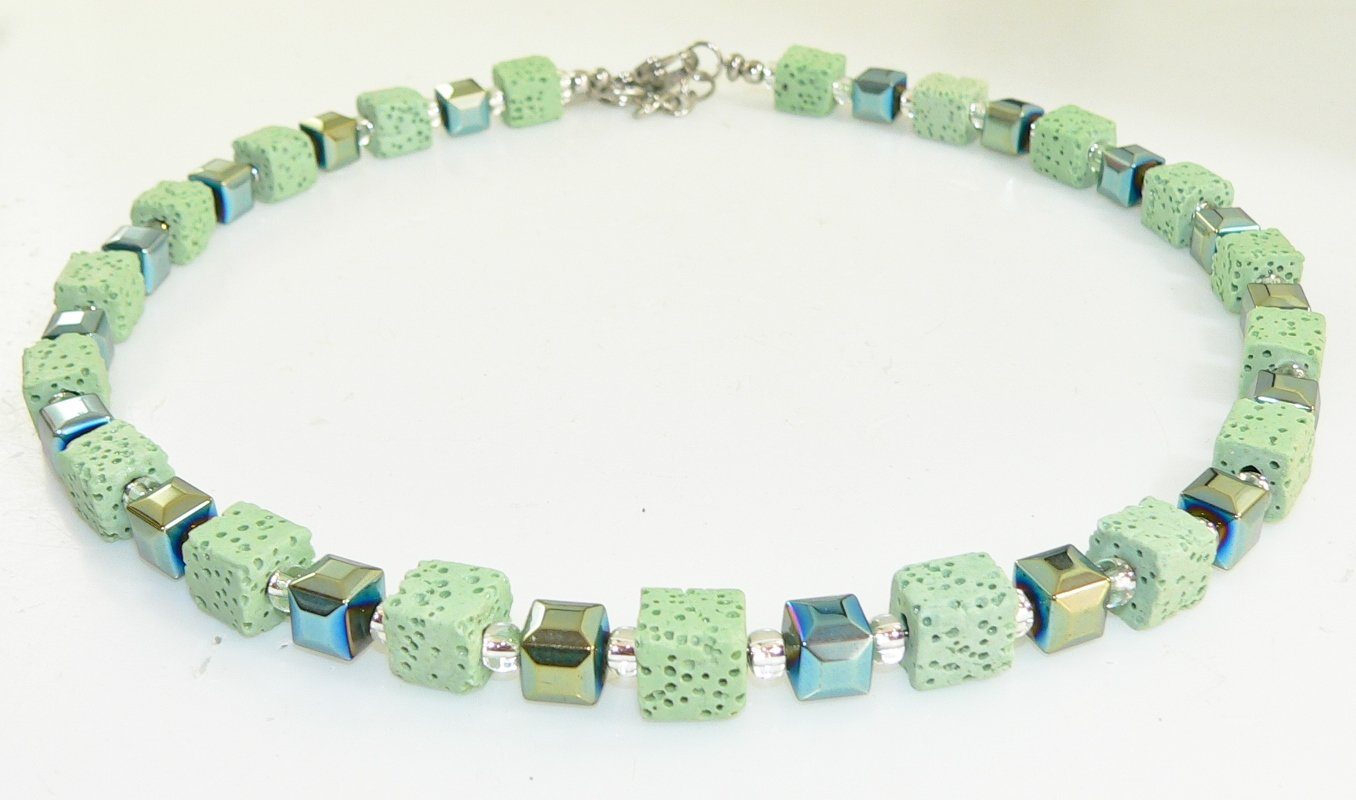 traumschmuck Collier 113c Halskette Würfelkette Würfel Lava grün hellgrün ( günstig online kaufen