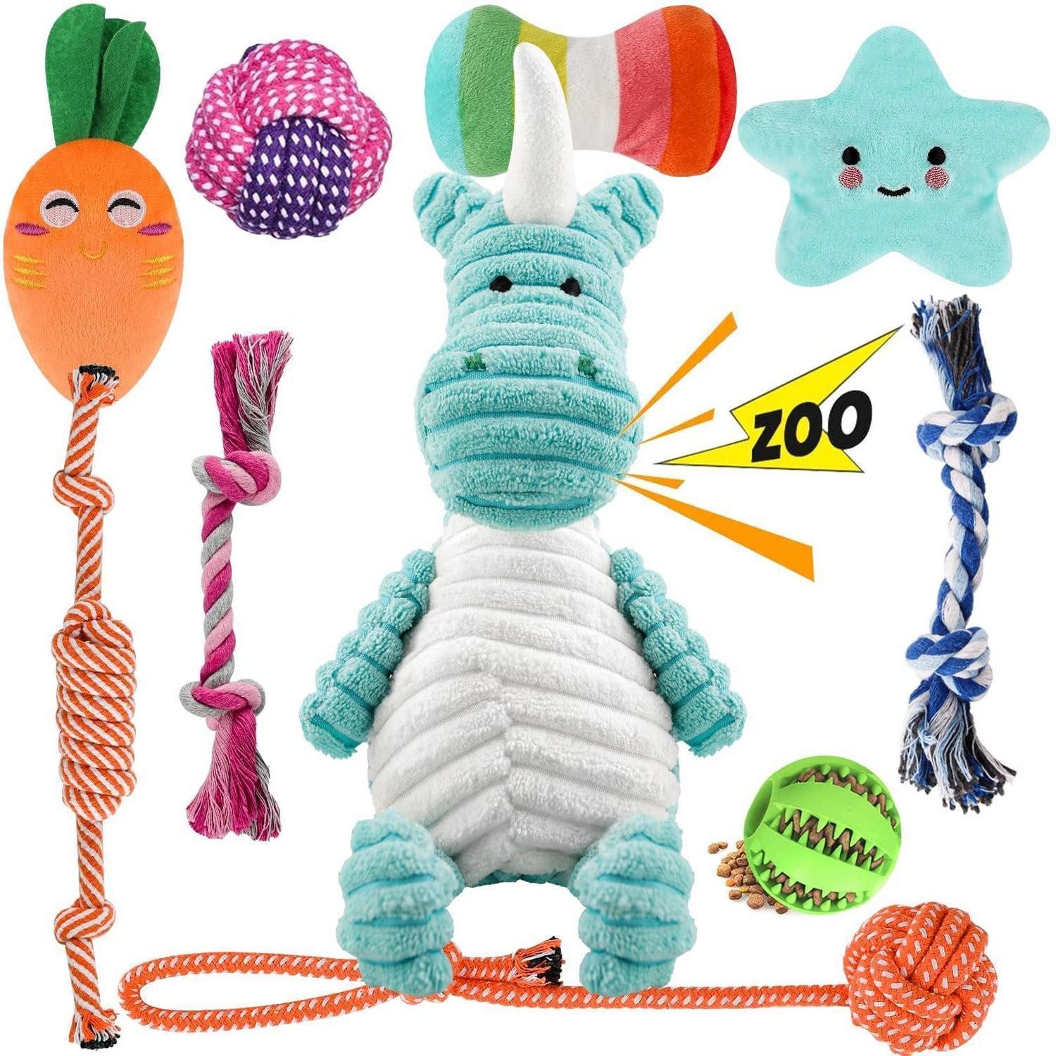 LuxusKollektion Snackball Hundespielzeug Set 10 Stück Blau Einhorn, Textil, (10-tlg)