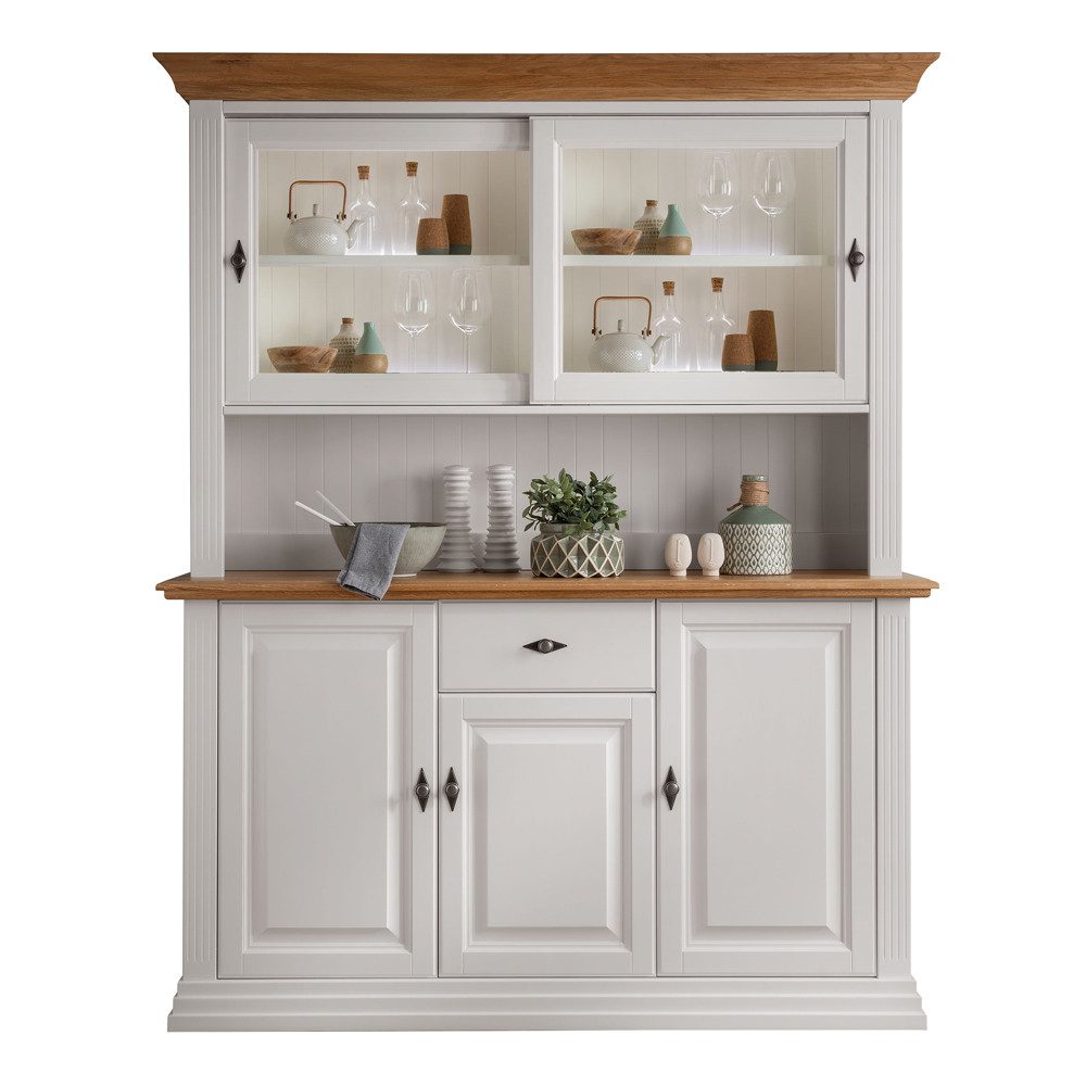Lomadox Buffet ESBJERG-69 Kiefer weiß lackiert mit Eiche geölt, Landhausstil
