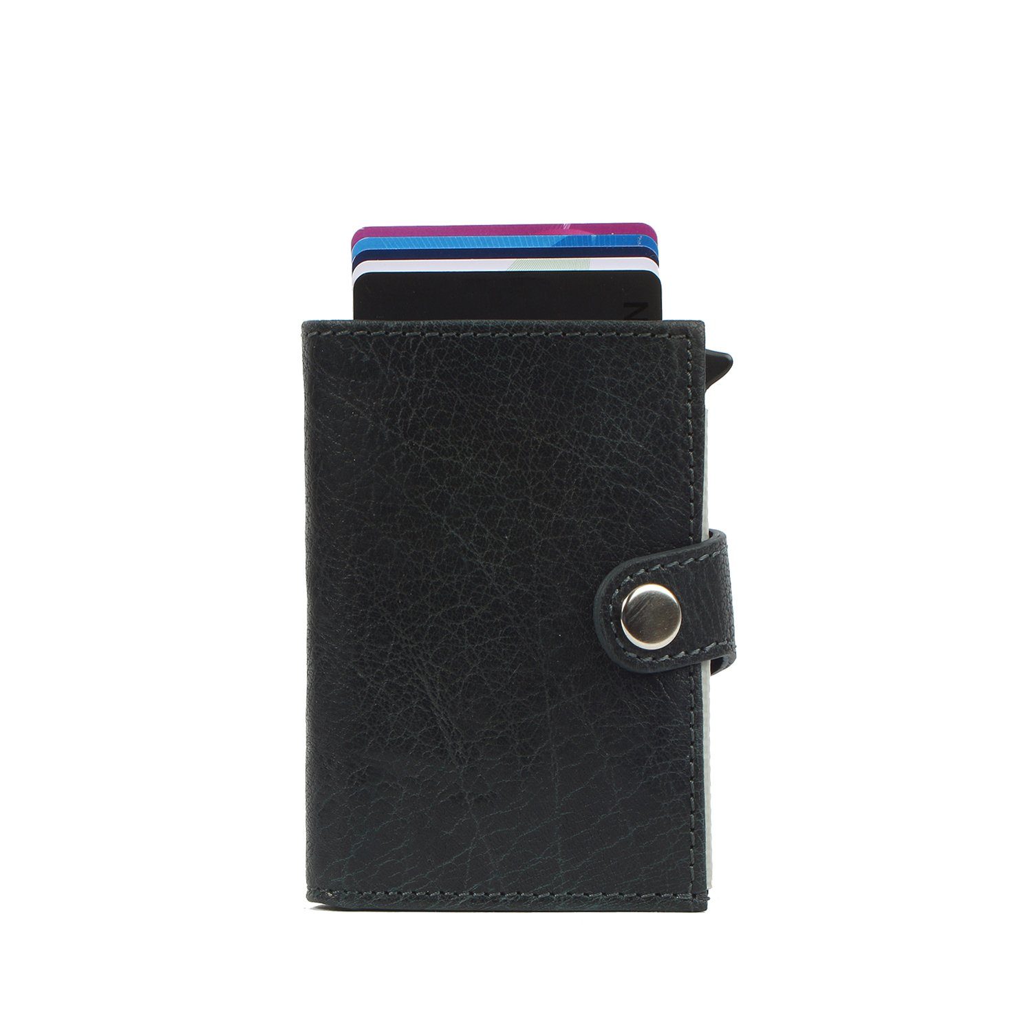 Mini single noonyu steelblue Kreditkartenbörse leather, Leder Upcycling Geldbörse Margelisch aus
