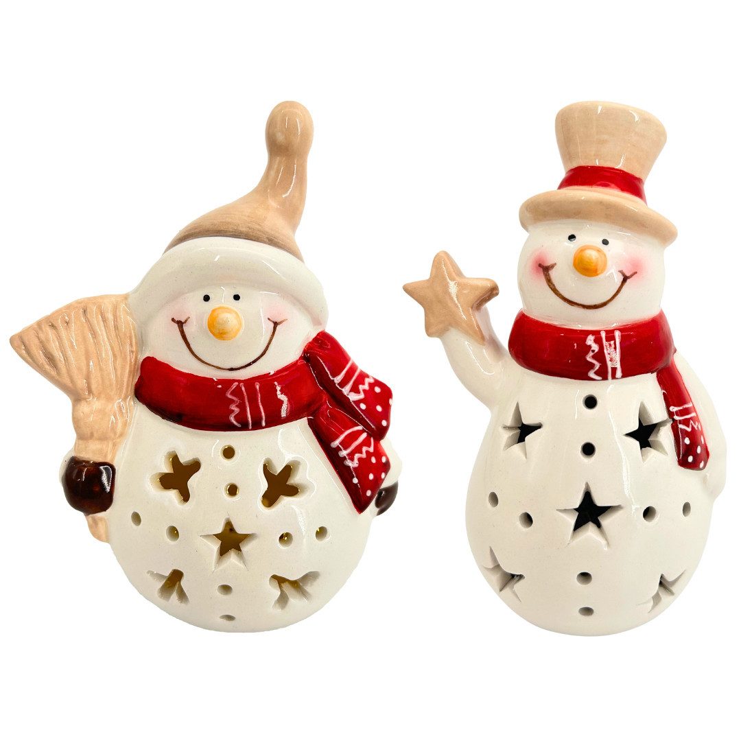 abc HOME LED-Dekofigur Dekofiguren Schneemänner, Keramik, Batteriebetrieben