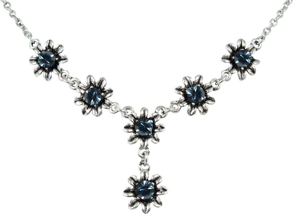 Trachtenland Kette mit Anhänger Blumen Collier mit Ohrhängern - Ozeanblau – Bild 3 von 5