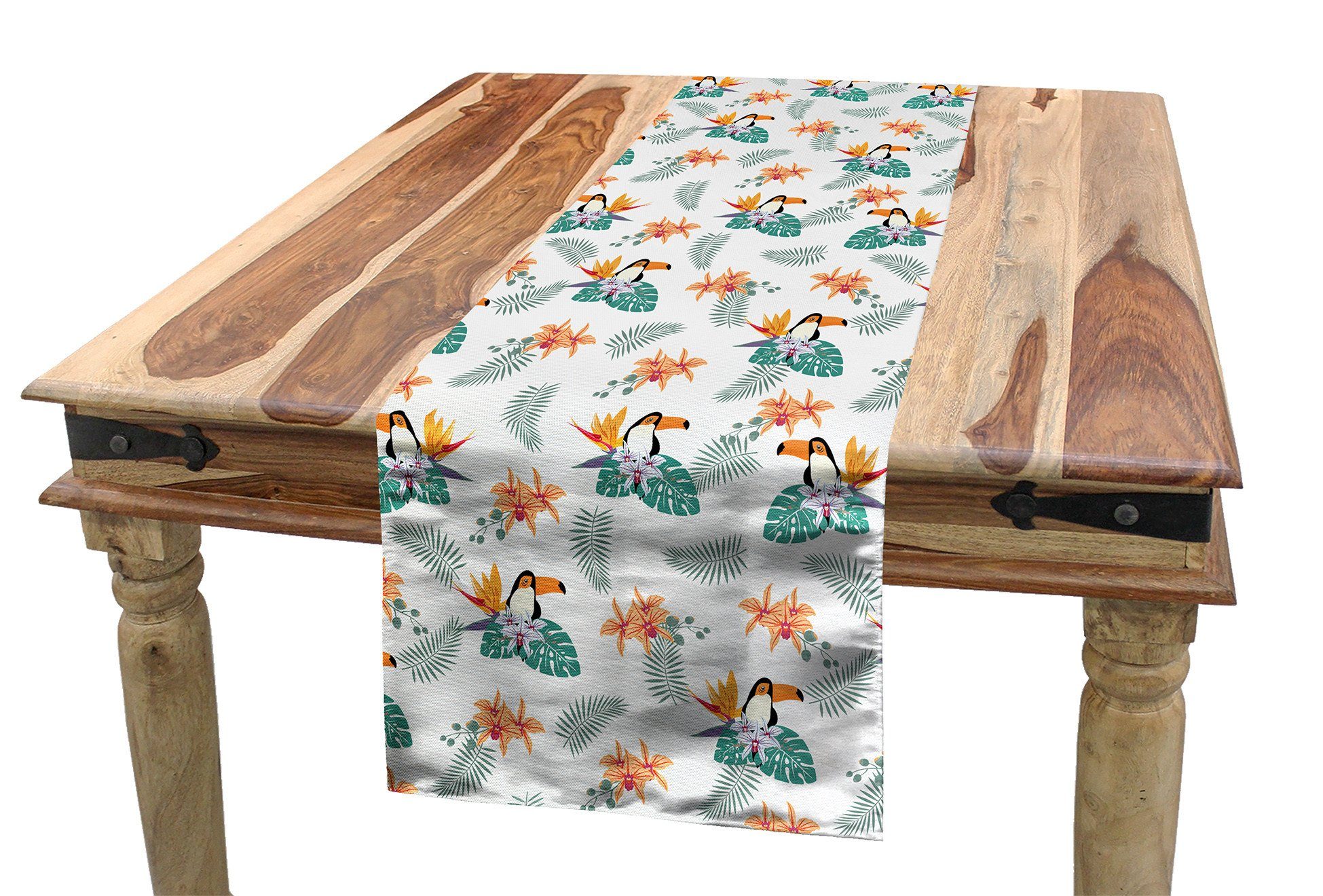 Abakuhaus Tischläufer Esszimmer Küche Rechteckiger Dekorativer Tischläufer, Vögel Foxwood und Orchideen-Blumen