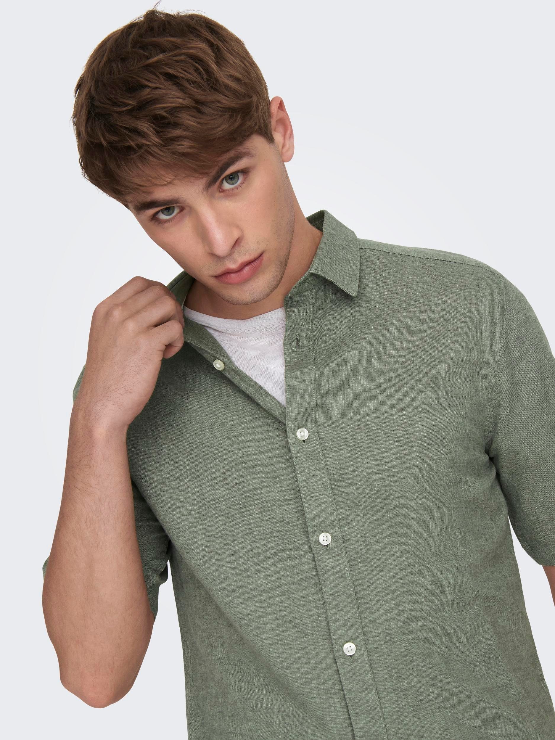 ONLY & SONS Kurzarmhemd ONSCAIDEN SS SOLID LINEN SHIRT NOOS Baumwollmischung mit Leinen, slim fit
