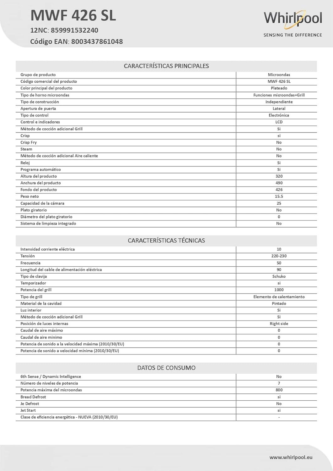 Whirlpool Mikrowelle, 25 Liter, silber