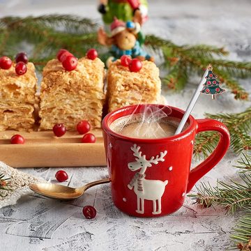 Juoungle Kaffeelöffel 6 Stück Edelstahl Dessert Löffel mit Weihnachtsanhänger