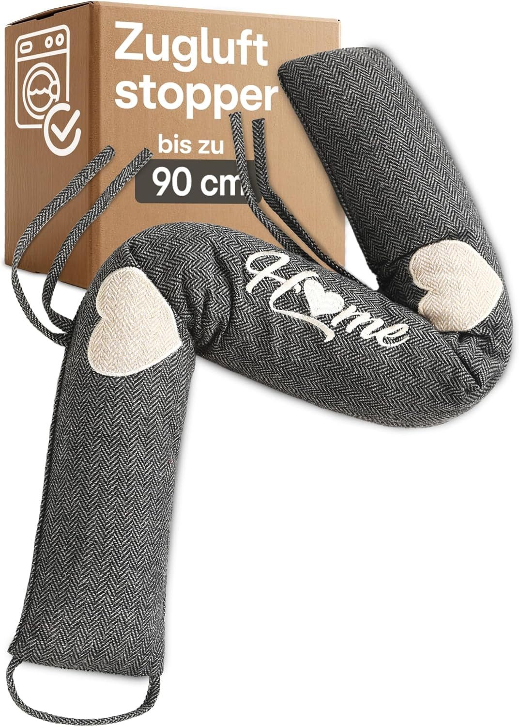 Praknu Zugluftstopper 90cm - Waschbar - Extra Schwer - Für Türen und Fenster - Grau, Einzeln, 1-tlg., Einzelartikel, Effektiver Kältestopp vor Zugluft unter der Tür - Wärmedämmung