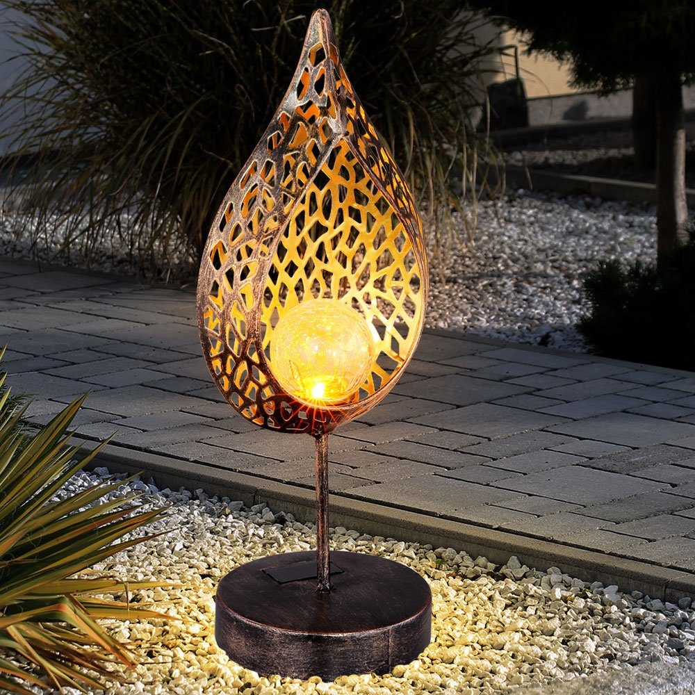 etc-shop Garten verbaut, LED fest Deko gold Solar Effekt Feuer Außen-Tischleuchte, Leuchte Tropfen Tisch LED-Leuchtmittel LED