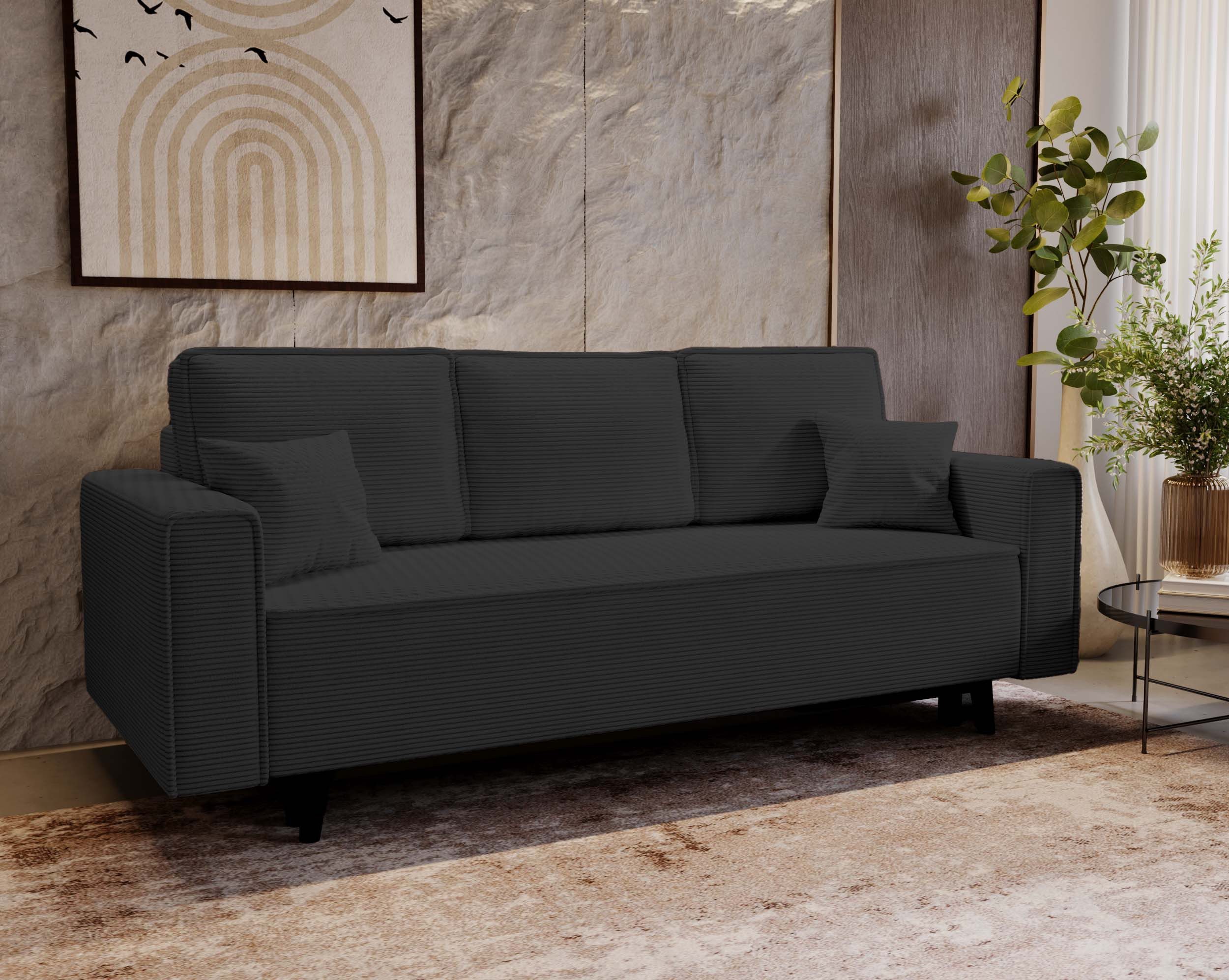 Goldstoff Schlafsofa Cordstoff - LUX 225 cm - Sofa mit schlaffunktion und Bettkasten