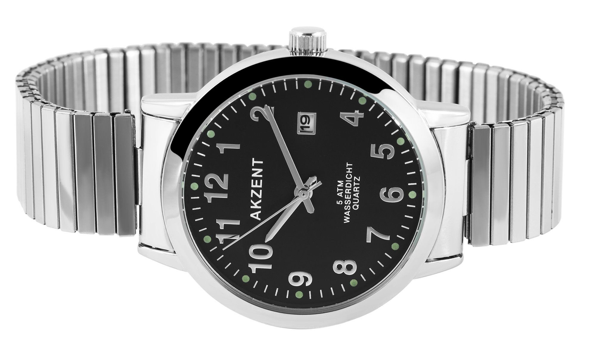 AKZENT Quarzuhr silberfarbig, Datumsanzeige, Herrenuhr Edelstahl