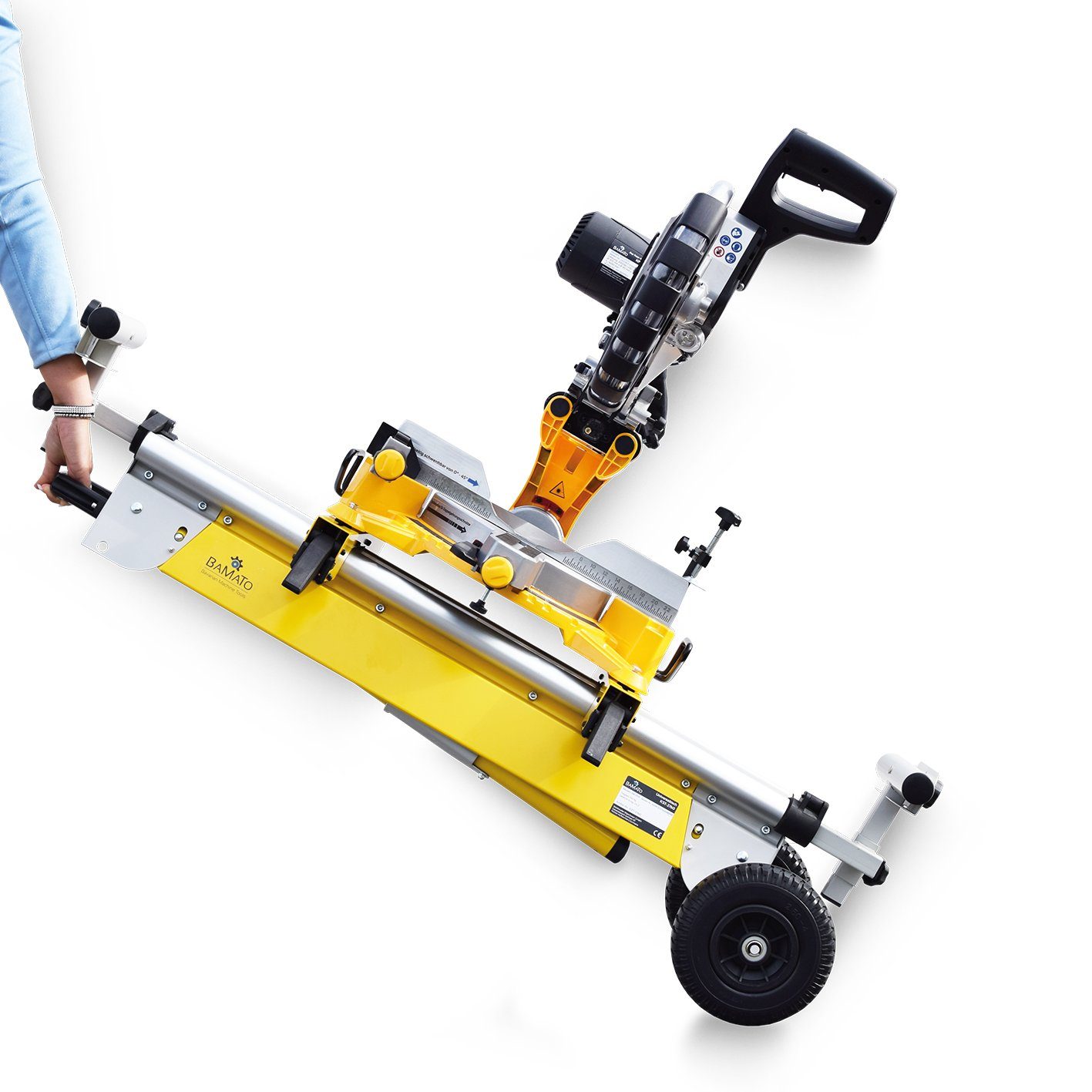 BAMATO Zug-, Kapp- und Gehrungssäge KP-350PRO und Maschinenständer KST-2760 Kappsäge 105mm Schnitthöhe, 2-St., beidseitig schwenkbar, Laser, Zugsäge, Sanftanlauf