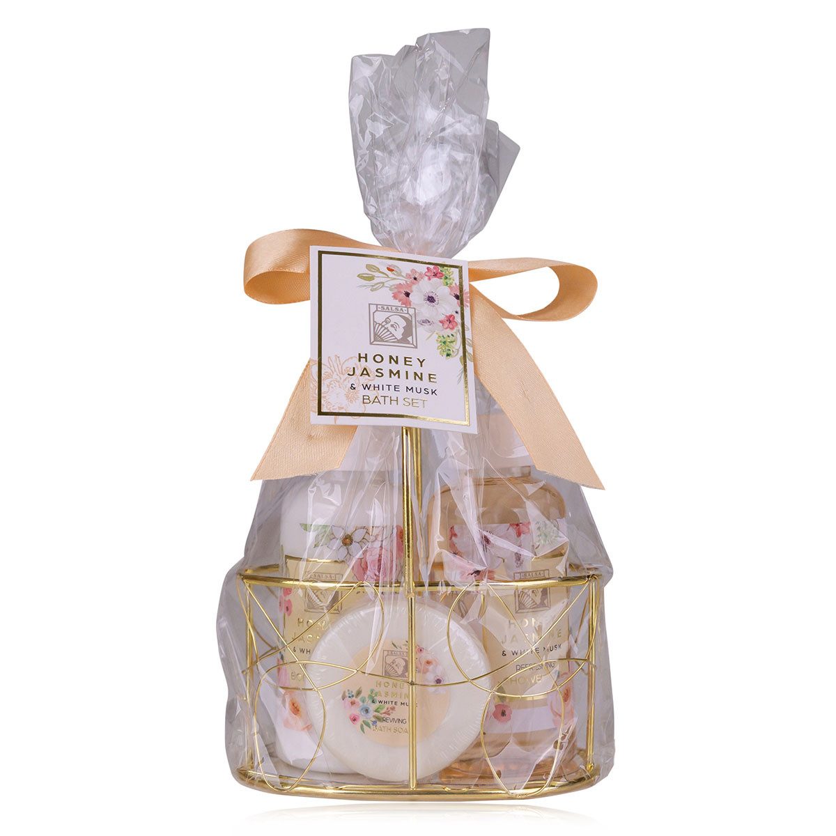 ACCENTRA Pflege-Geschenkset Salsa Badeset HONEY JASMINE in Drahtkorb Geschenkset, in einem Drahtkorb
