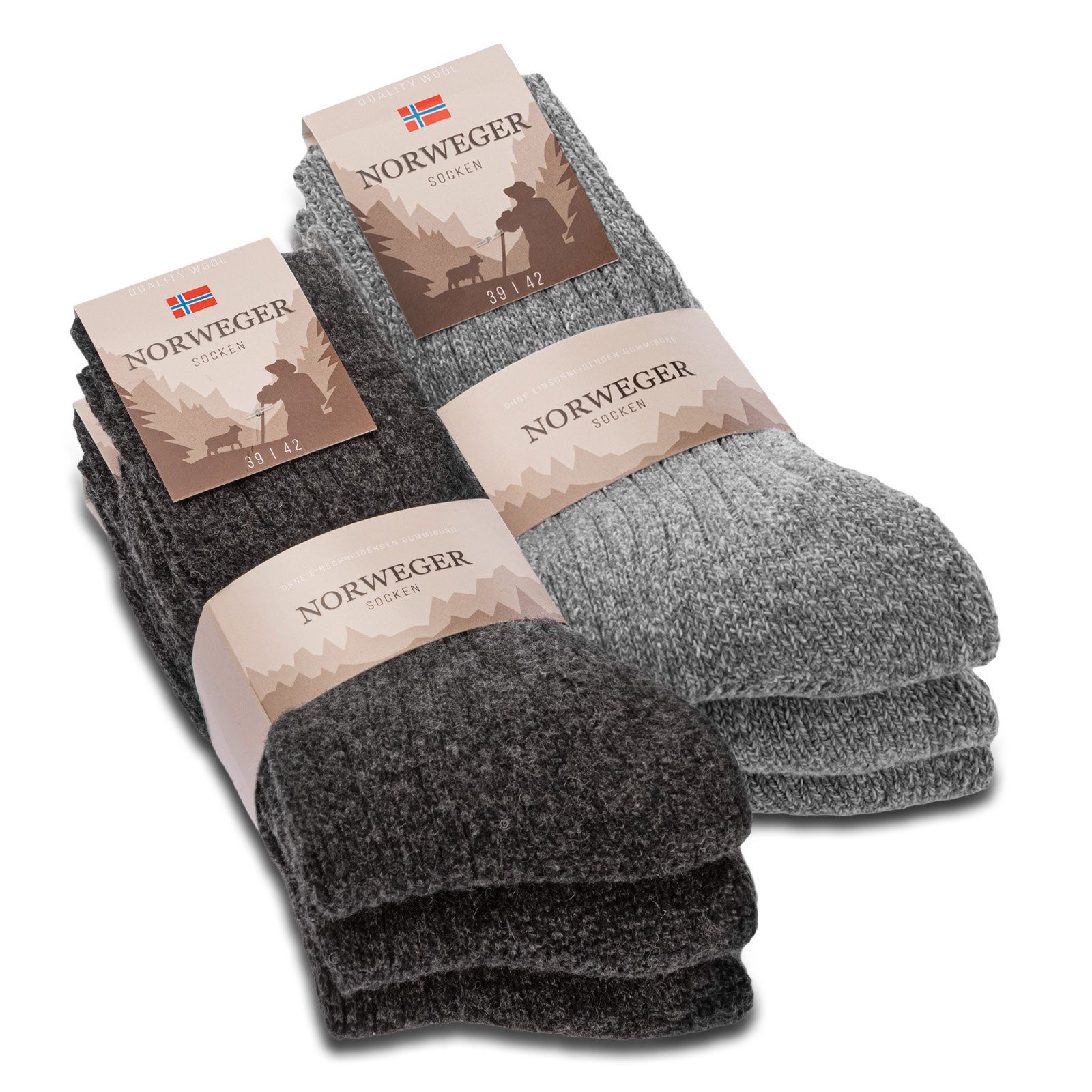 Norwegersocken 6 Paar Damen & Herren Socken mit Wolle Wintersocken