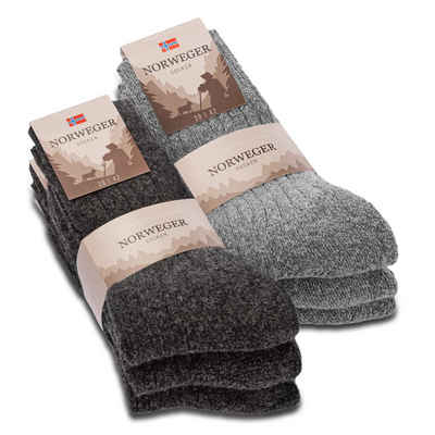 sockenkauf24 Norwegersocken 6 Paar Damen & Herren Socken mit Wolle Wintersocken (Grau/Anthrazit, 39-42) Schwarz Grau Anthrazit - 20100