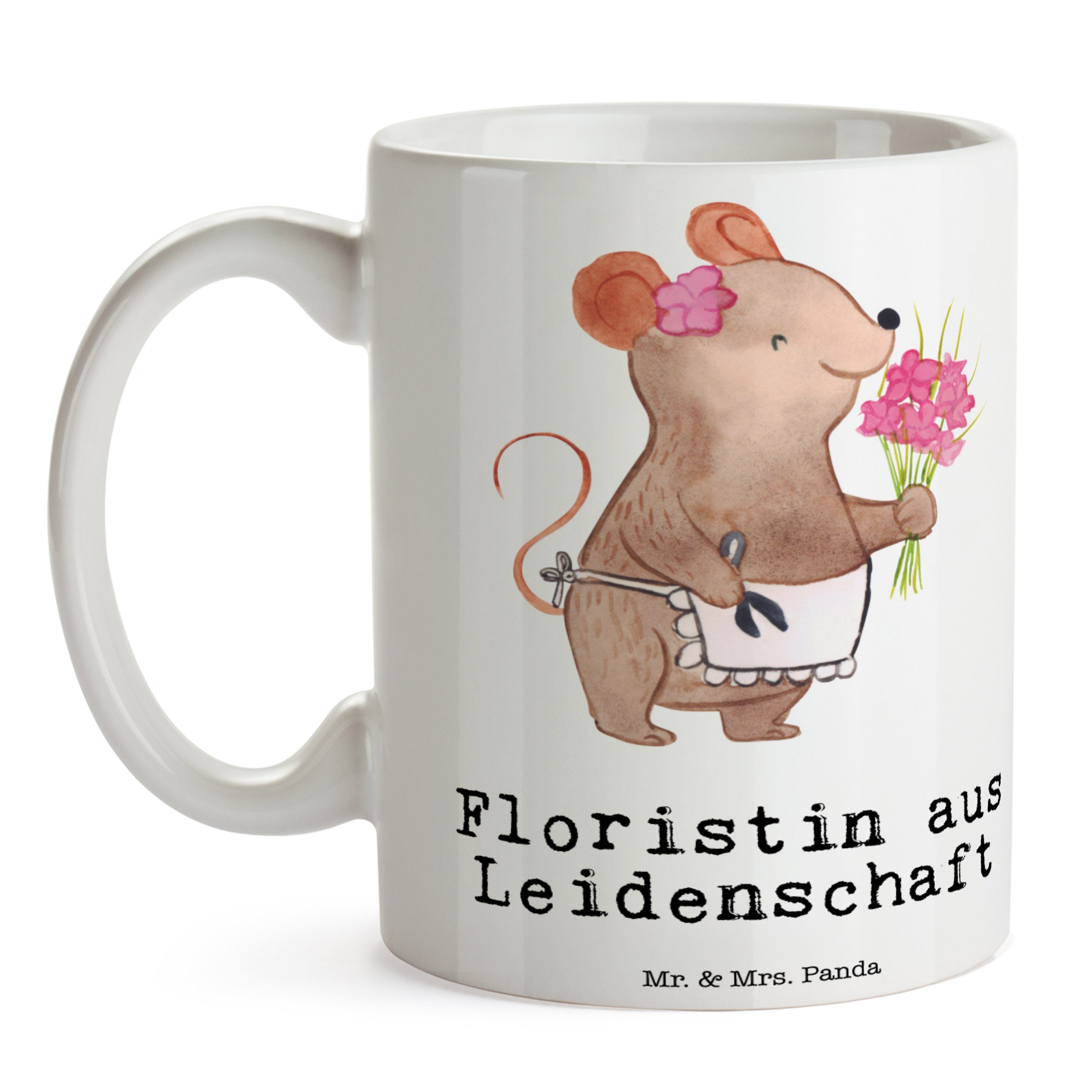 Floristin - Tasse Geschenk, Mrs. - & Kaffeebec, Mr. Panda Leidenschaft Weiß Blumenlanden, Keramik aus