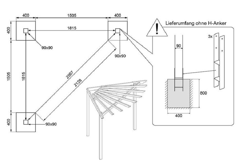 Gartenpirat Pergola Eckpergola 240 x 240 x 220 cm Pergola aus Holz für Terrasse Gartenecke, BxTxH: 240x240x220 cm