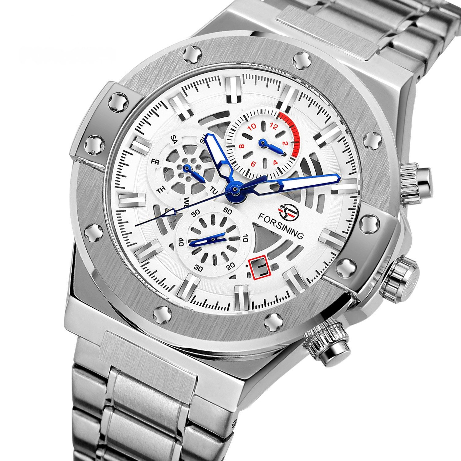 Automatikuhr Herrenuhr Männeruhr Marke Forsining silberfarbenes Ziffernblatt