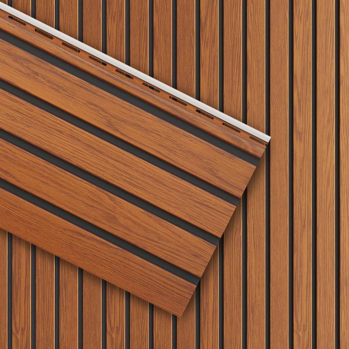 VILO Verkleidungspaneel Canadian Siding Paneel Fronto V-Black 2,95m St. 0,74qm golden oak, BxL: 28,5x295 cm, 0,963 qm, (Stückweise 1 Paneel, 0,963 qm) 2-lagig, schwarze Fuge, pflegeleicht, abwaschbar, Leichtgewicht