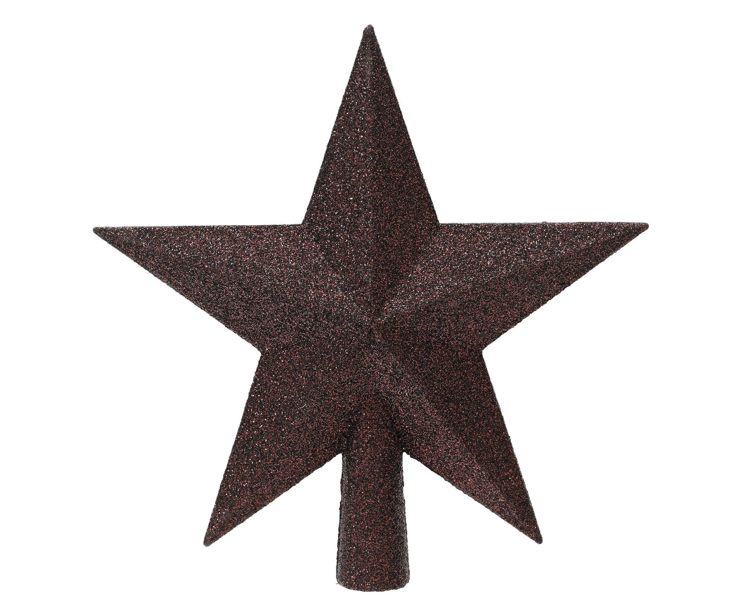 Kaemingk Christbaumspitze, Christbaumspitze Stern mit Glitzer 19cm Kunststoff - Schwarze Trüffel