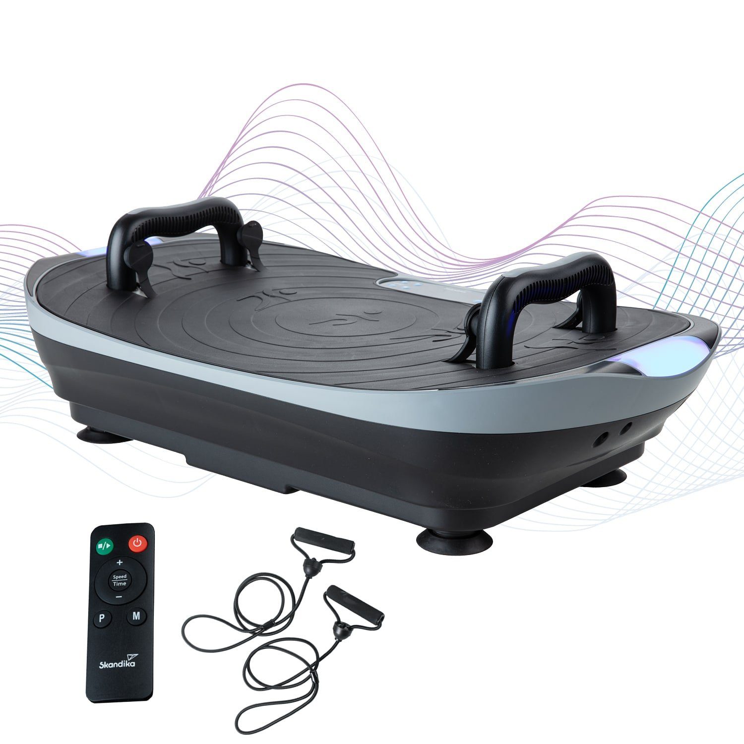 Skandika Vibrationsplatte für Zuhause V2, Multi-Gym Sportgerät mit LCD-Bildschirm, Trainingsbänder, Oszillierende Vibration, Curved Design, leiser Motor