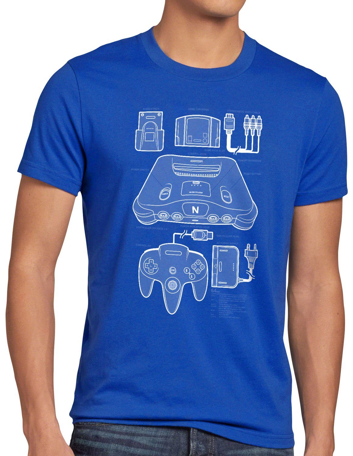 style3 Print-Shirt Herren T-Shirt 64 Bit Retro Gamer konsole n64 videospiel blau