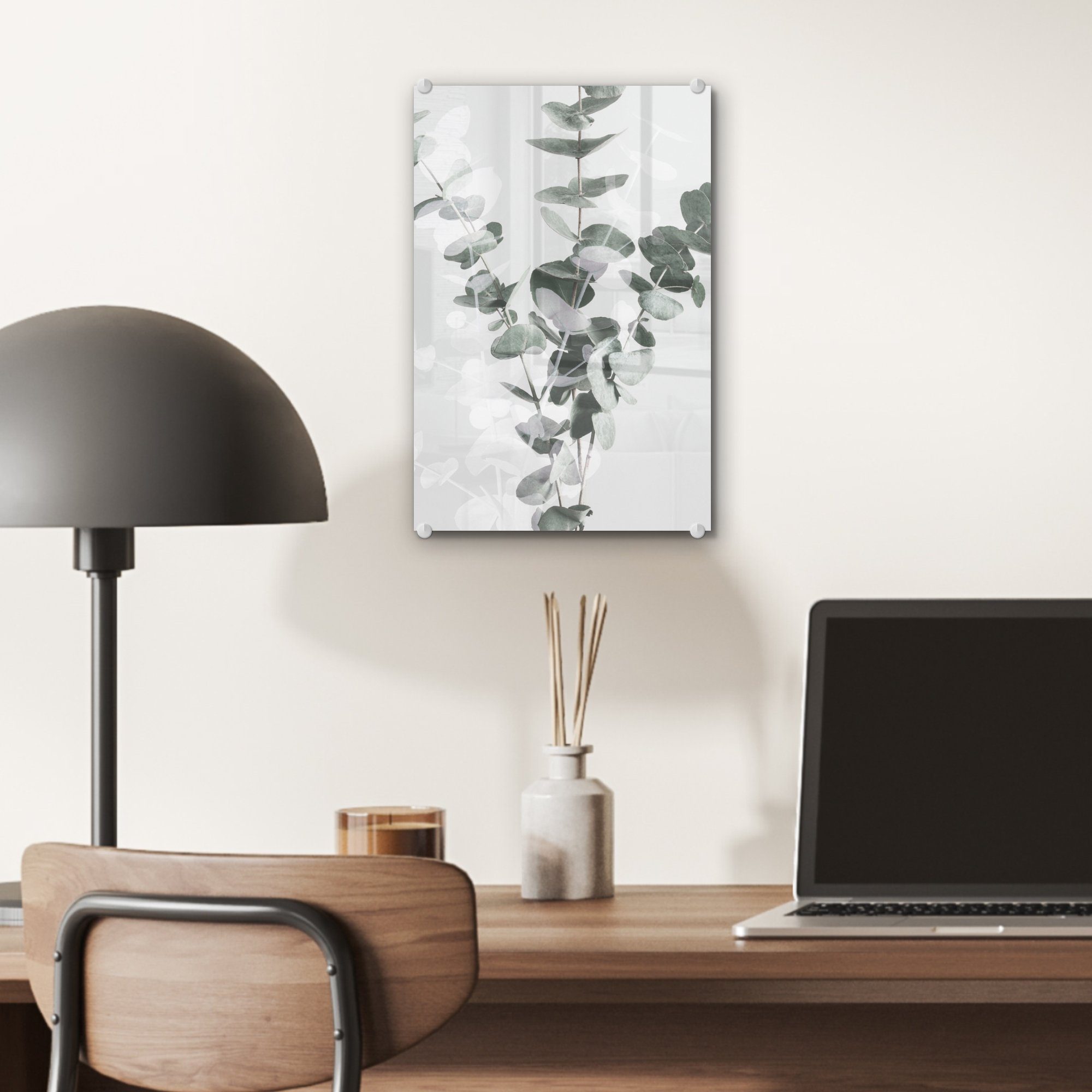 MuchoWow Pflanzen Acrylglasbild Grün - auf (1 Blätter, auf - Wanddekoration Bilder Wandbild St), Foto - - Glas Glas - Natur Glasbilder -