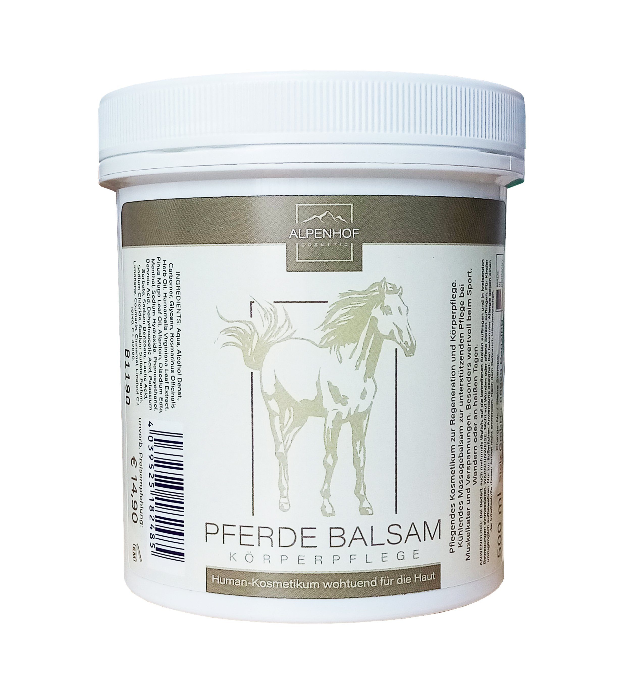 ALPENHOF Körperbalsam PFERDE BALSAM 500ml kühlend Pferdesalbe Körper Hautpflege Sportgel 85, Sport Salbe Balsam Creme