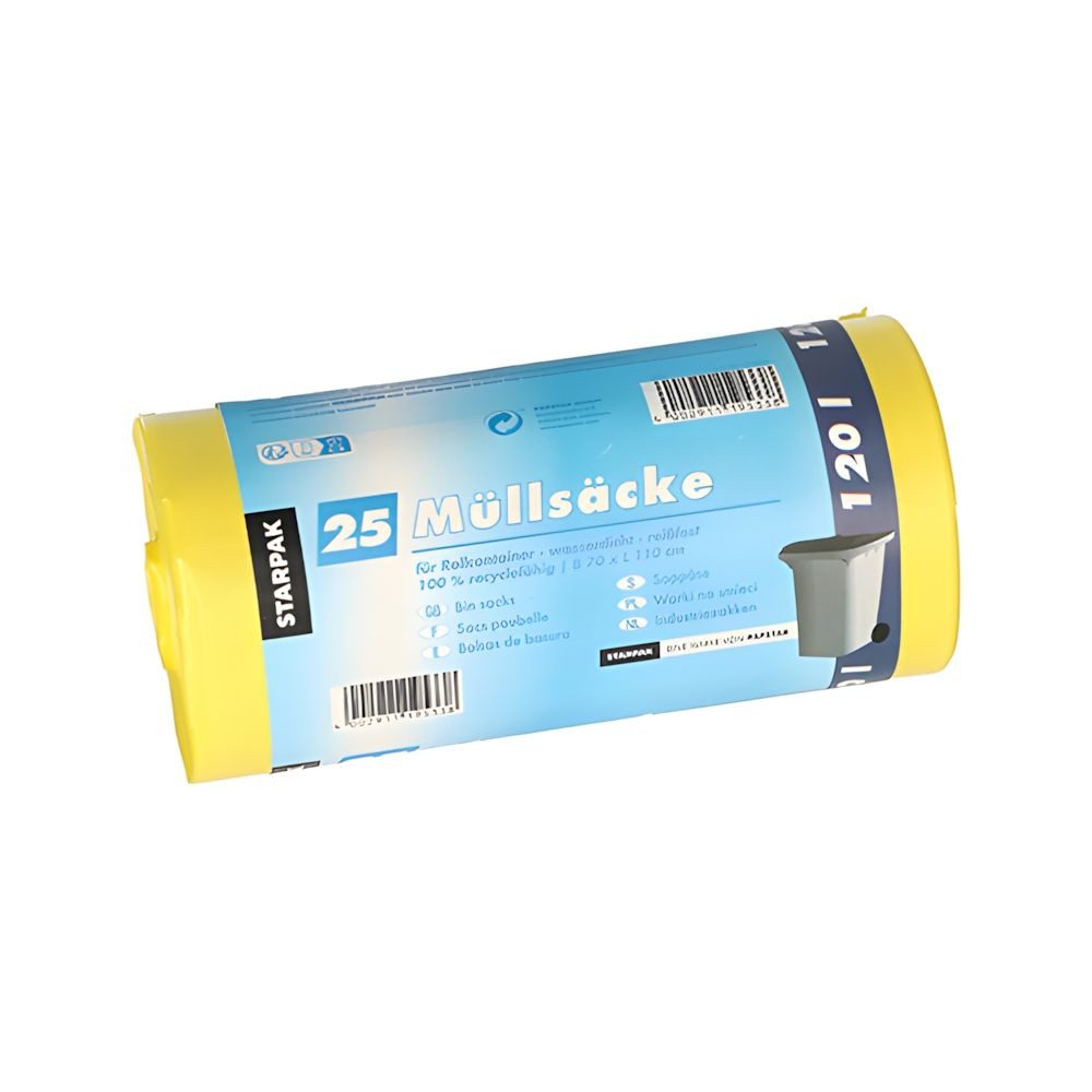 PAPSTAR Müllbeutel Müllsäcke, HDPE 120 l 110 cm x 70 cm gelb 20 my 25 Stk